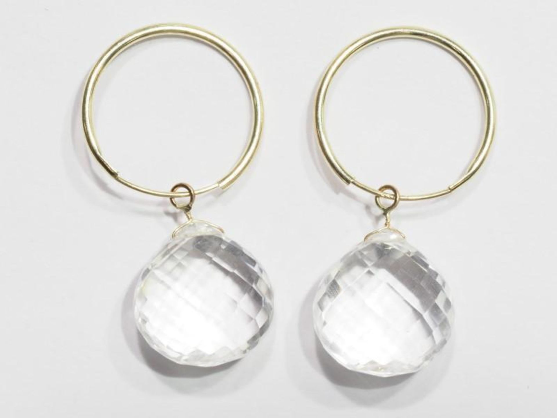 14K Yellow Gold White Topaz (16.4ct) Hoop Earrings. Retail $600