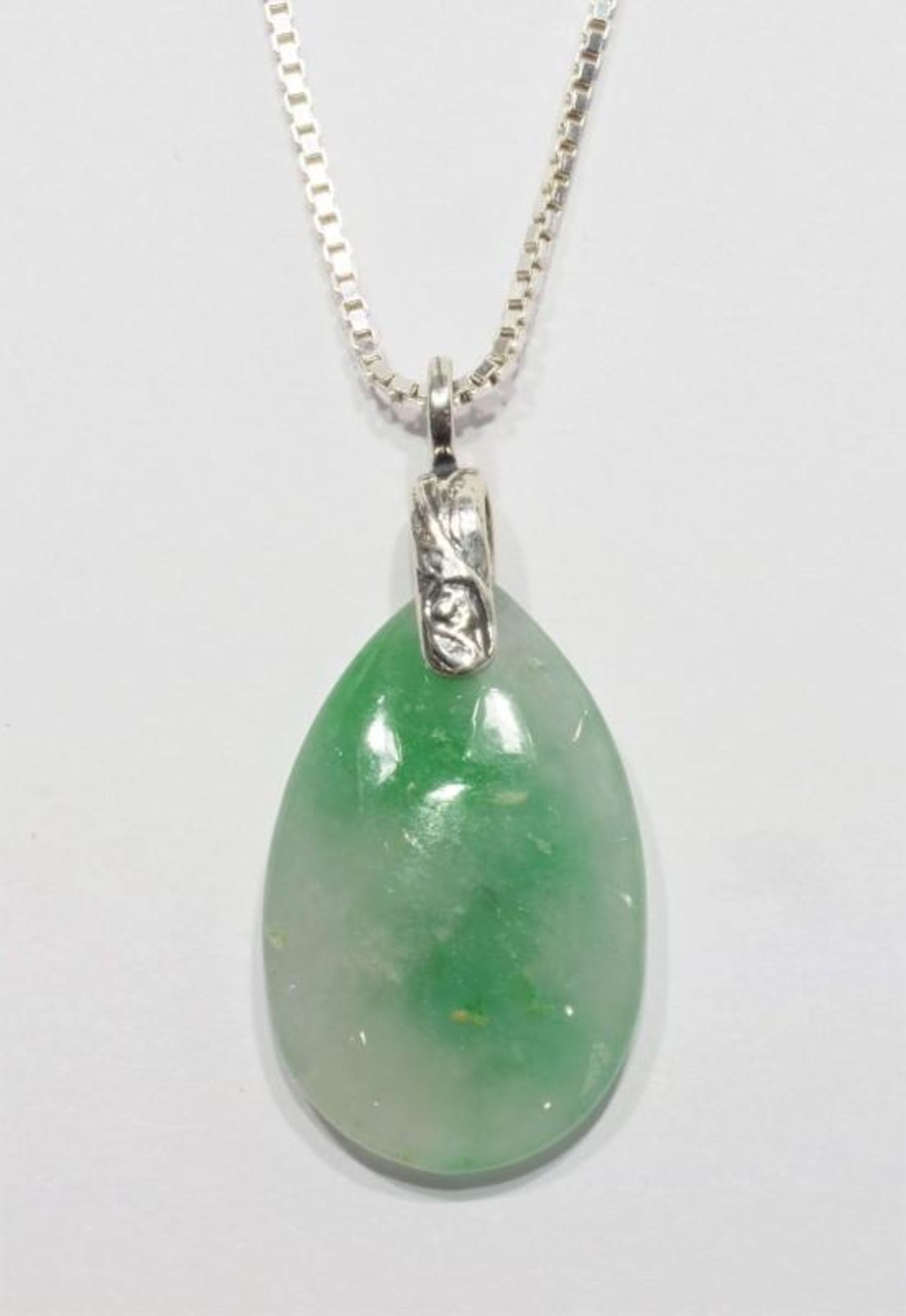 Genuine Jadeite (Approx 26.0ct) Pear Shaped Drop Necklace with Sterling Silver Chain. Retail $240
