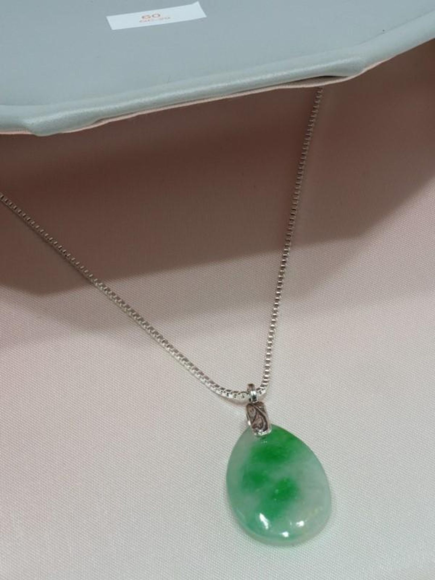 Genuine Jadeite (Approx 26.0ct) Pear Shaped Drop Necklace with Sterling Silver Chain. Retail $240 - Image 2 of 2