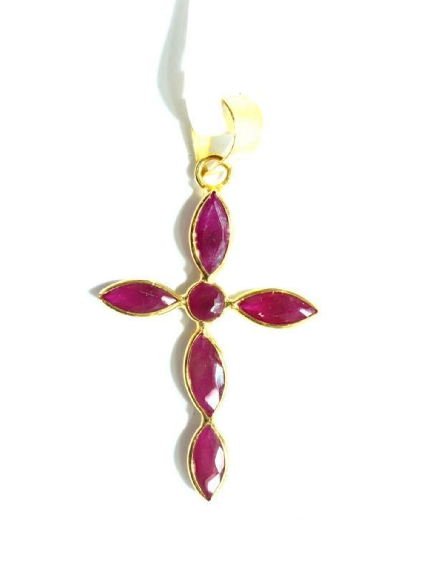 18K Yellow Gold Ruby (0.30ct) Cross Shaped Pendant. Insurance Value $1200