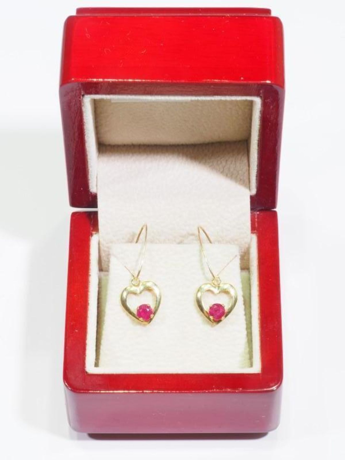 10K Gold Heart Shaped Ruby (0.70ct) Earrings. Retail $400 - Image 3 of 3