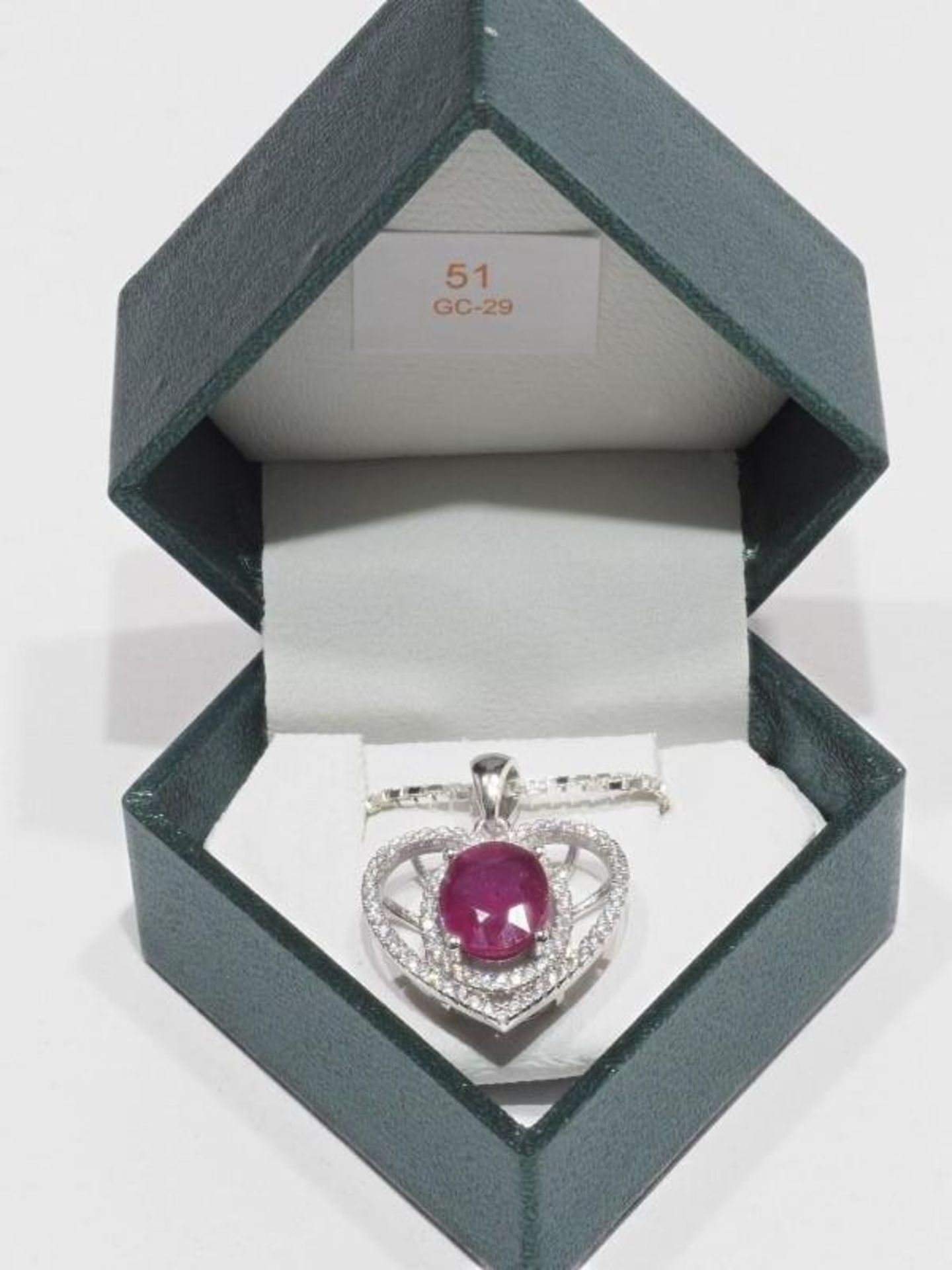 Sterling Silver Rhodium Plated Enhanced Ruby Heart Pendant with Chain. Retail $400 - Image 2 of 2