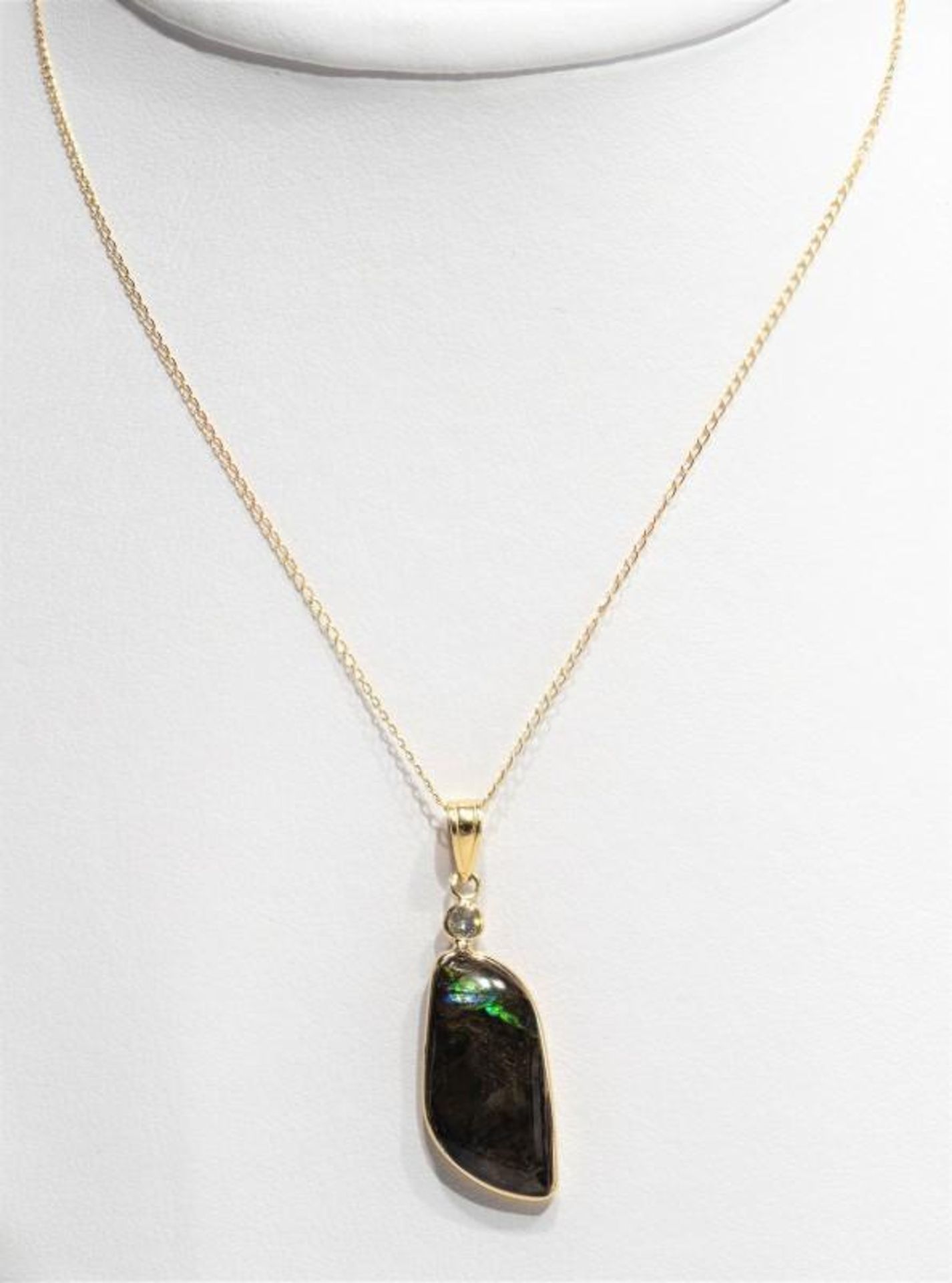 10K Yellow Gold Ammolite Diamond Pendant Necklace. Insurance Value $11890 - Image 2 of 4