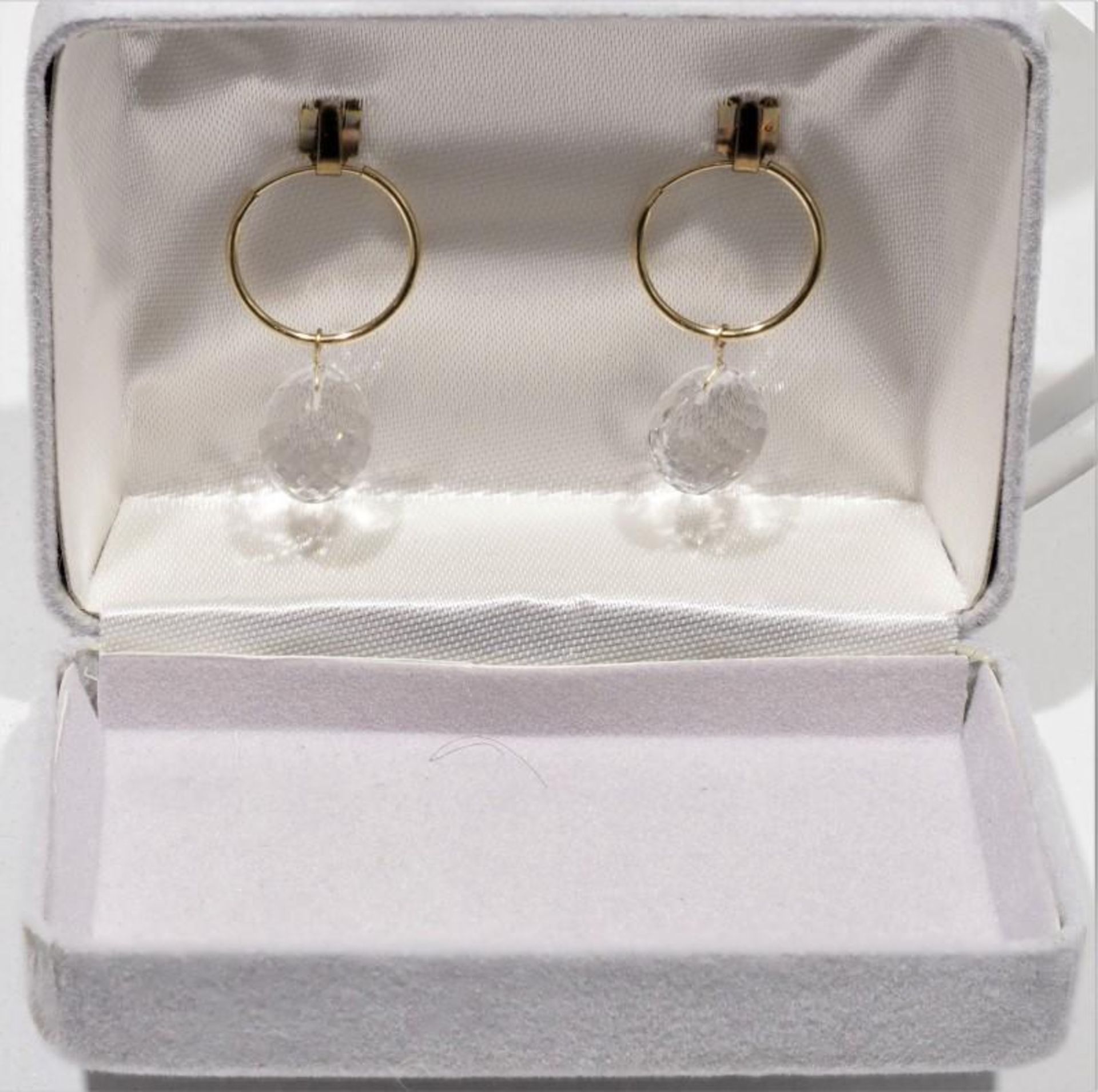 14K Yellow Gold White Topaz (16.4ct) Hoop Earrings. Retail $600 - Image 2 of 2