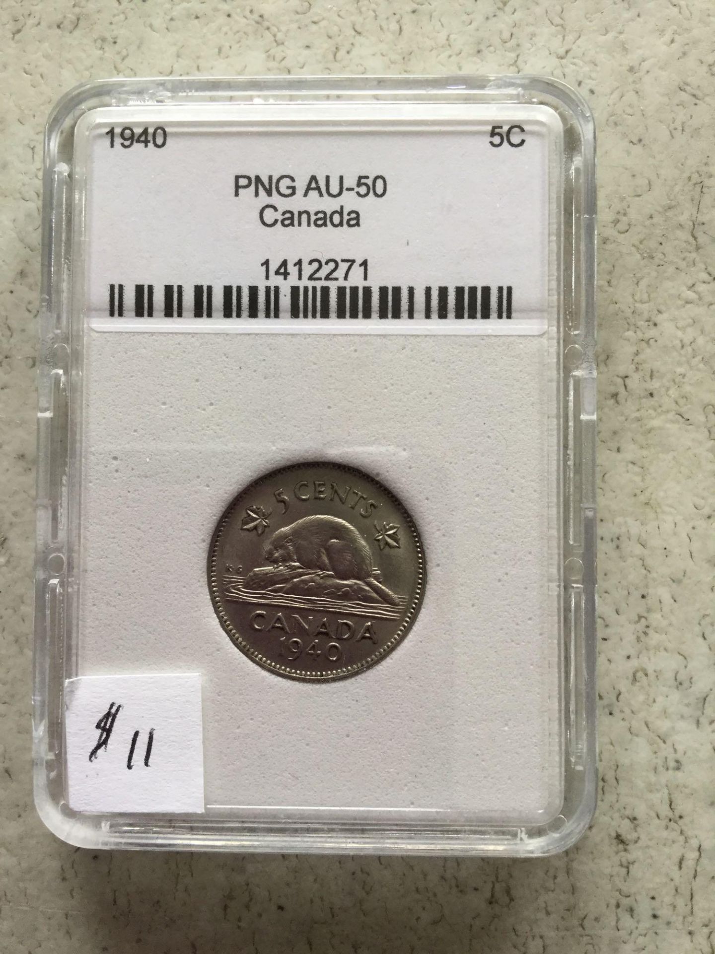 1940- Royal Canadian Mint 5 Cent coin - PNG AU-50 CANADA