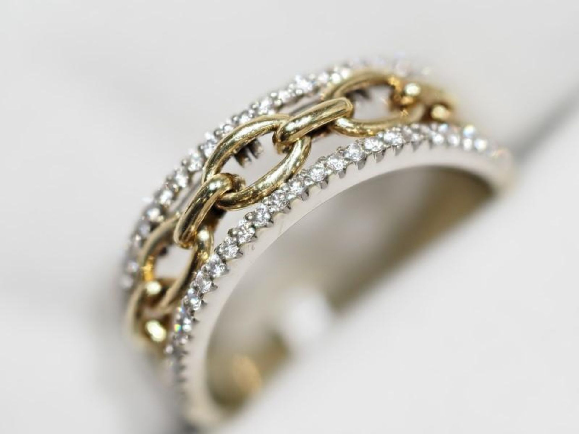 14K Yellow-White Gold 54 Diamond (0.35ct) Wide Chain Link Style Ring. Insurance Value $3850 (35-GC22 - Image 2 of 4