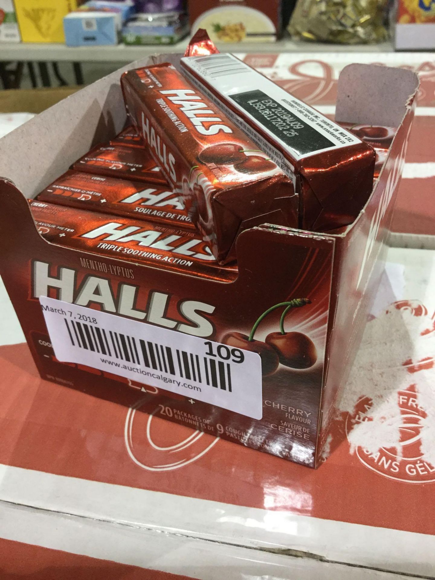 Box of  17 x 9 Cough Tablets - Halls Cherry