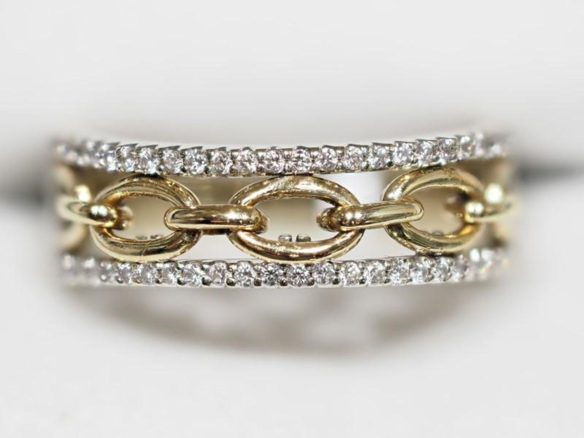 14K Yellow-White Gold 54 Diamond (0.35ct) Wide Chain Link Style Ring. Insurance Value $3850 (35-GC22