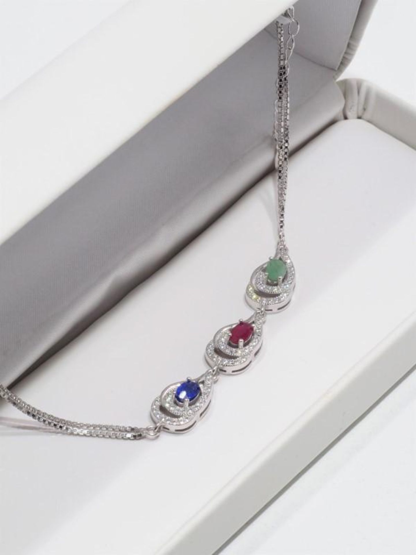 Sterling Silver Ruby, Sapphire, and Emerald Bracelet. Retail $400 (82-GC29)