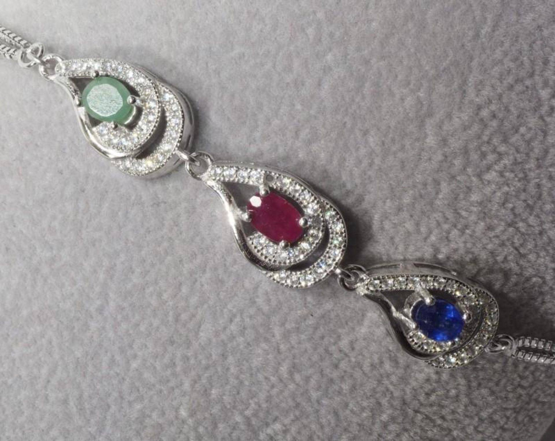 Sterling Silver Ruby, Sapphire, and Emerald Bracelet. Retail $400 (82-GC29) - Image 3 of 3