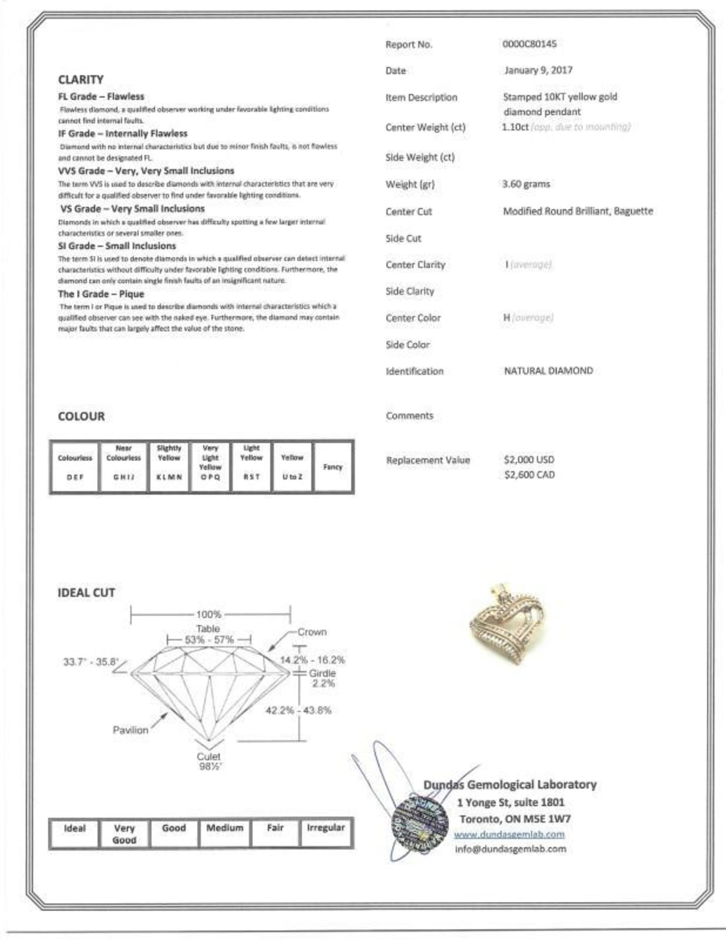 10K Yellow Gold Diamond (1.1ct) Heart Shaped Pendant with High Fashion Cord. Insurance Value $2600 ( - Image 4 of 4