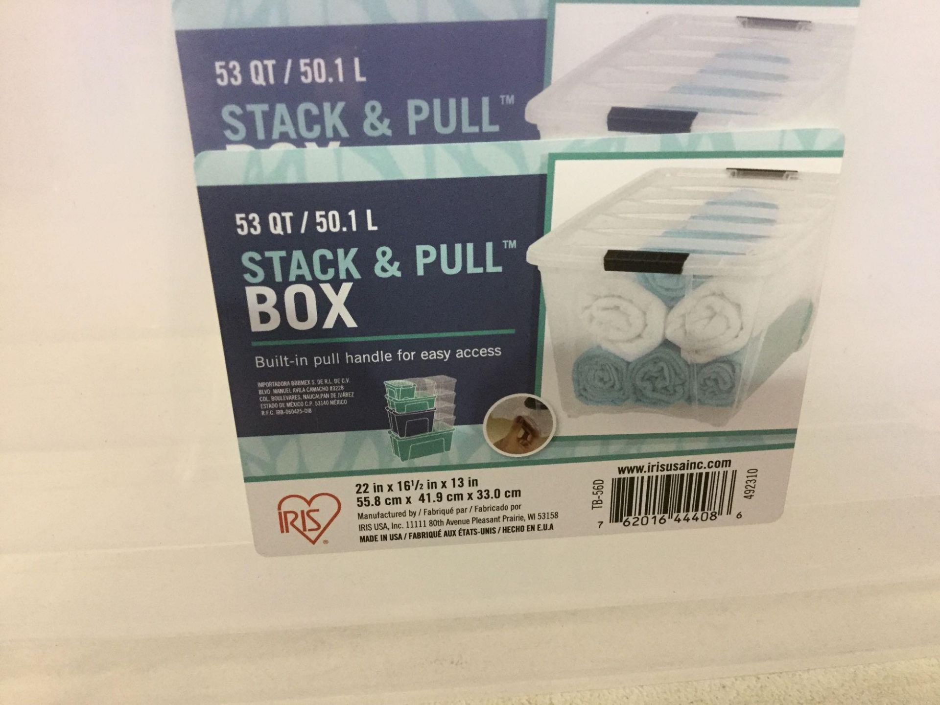 Lot of 2 x 53qt Stack and Pull Box - Clear - Image 2 of 2