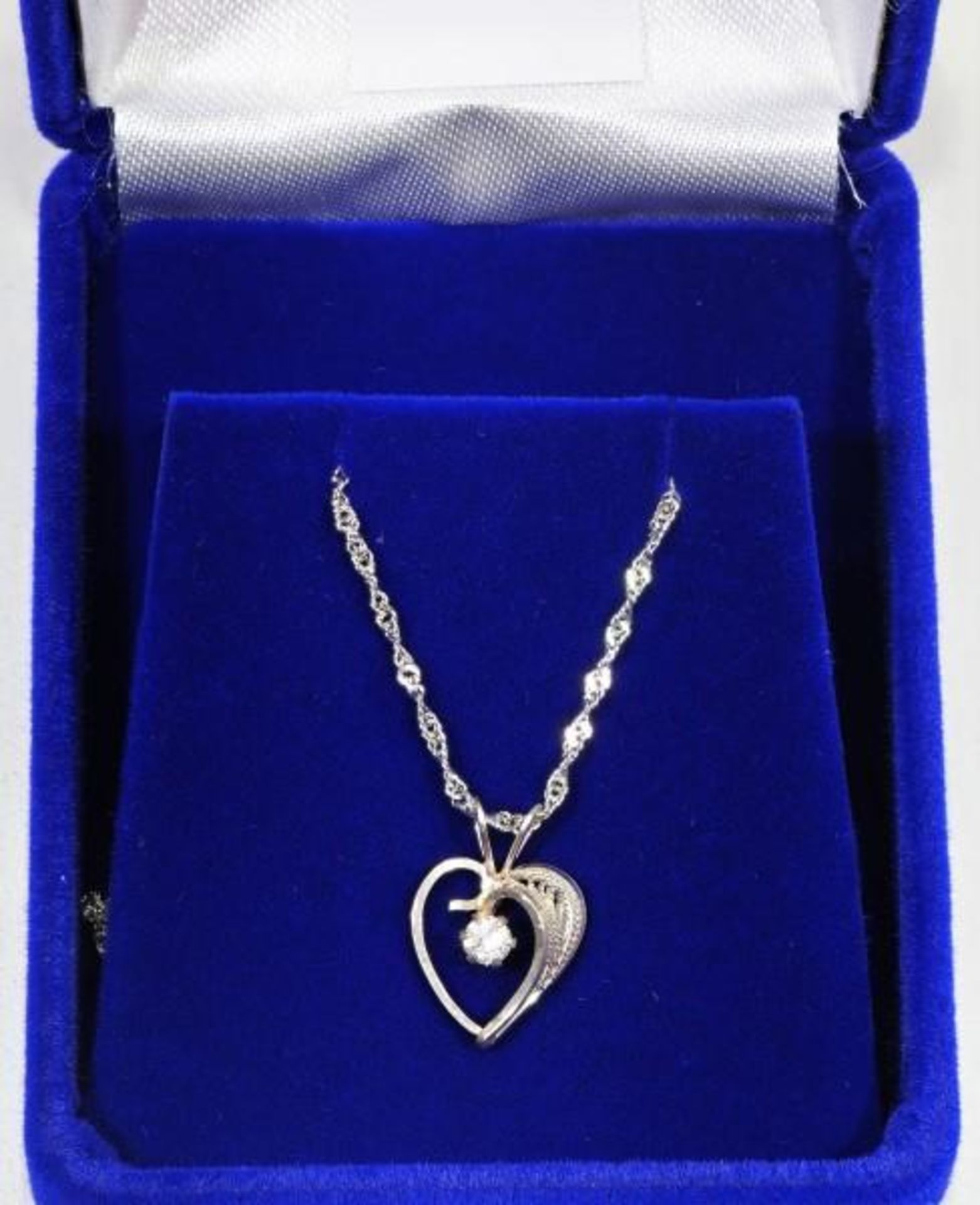 S. Silver Heart Shaped CZ Pendant with Chain. Retail $120 (MS07 - 5) - Image 2 of 2