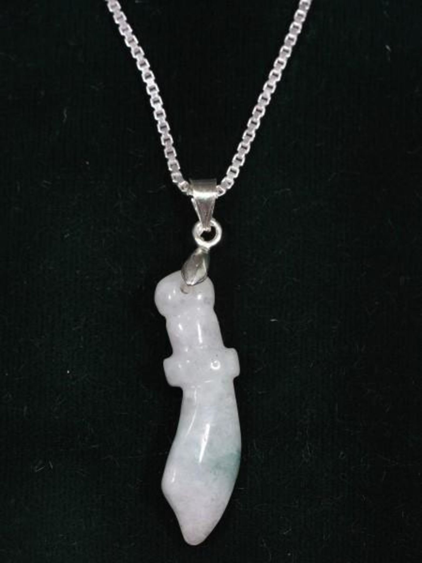 Genuine Carved Jadedide Pendant in Sword Shaped with Chain. Retail $160 (MS07 - 17)