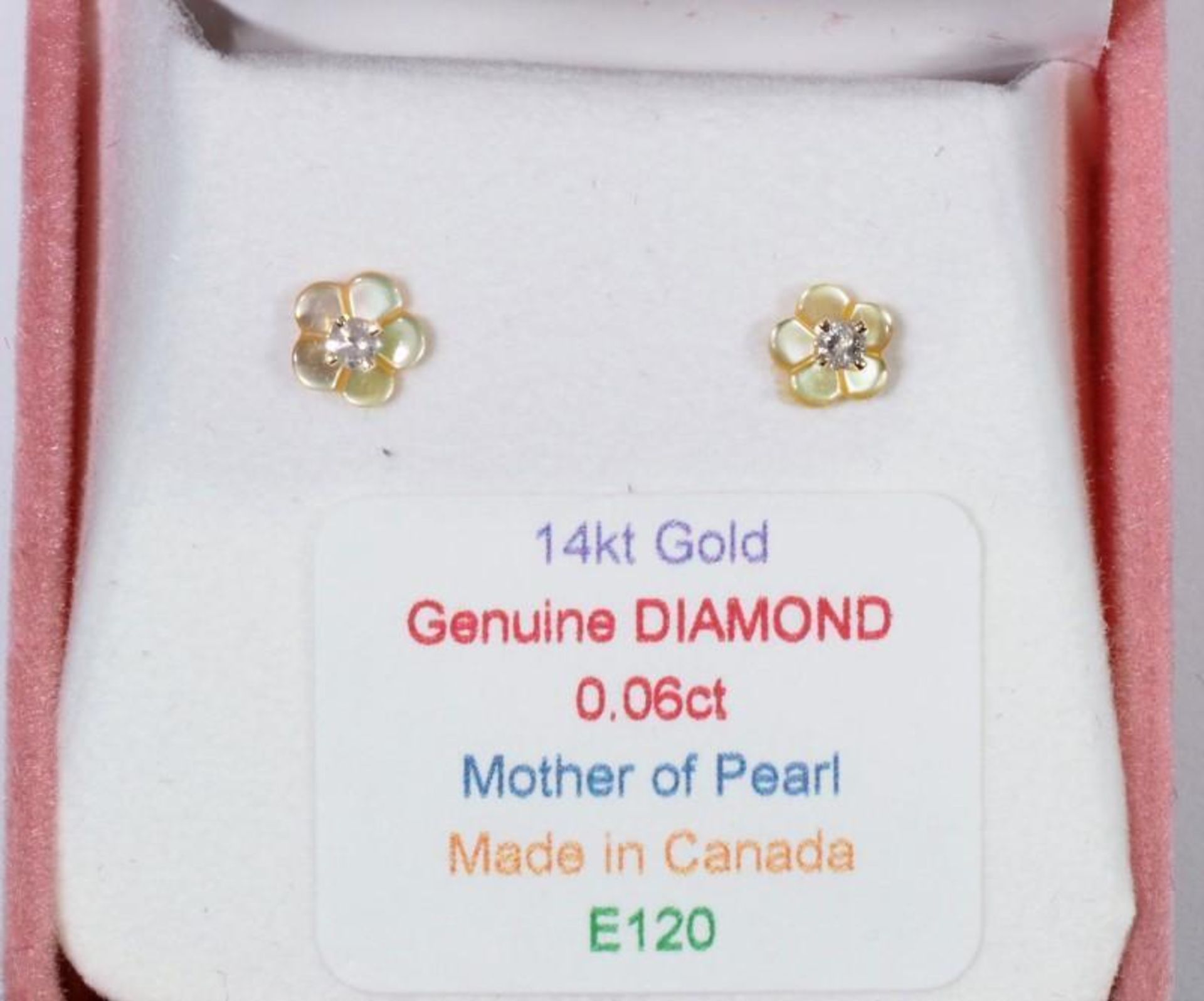 14kt Gold Diamond (0.06ct) with Carved Mother of Pearl Jacket 2-in-1 Earrings. Retail $200 (MS07 - 2