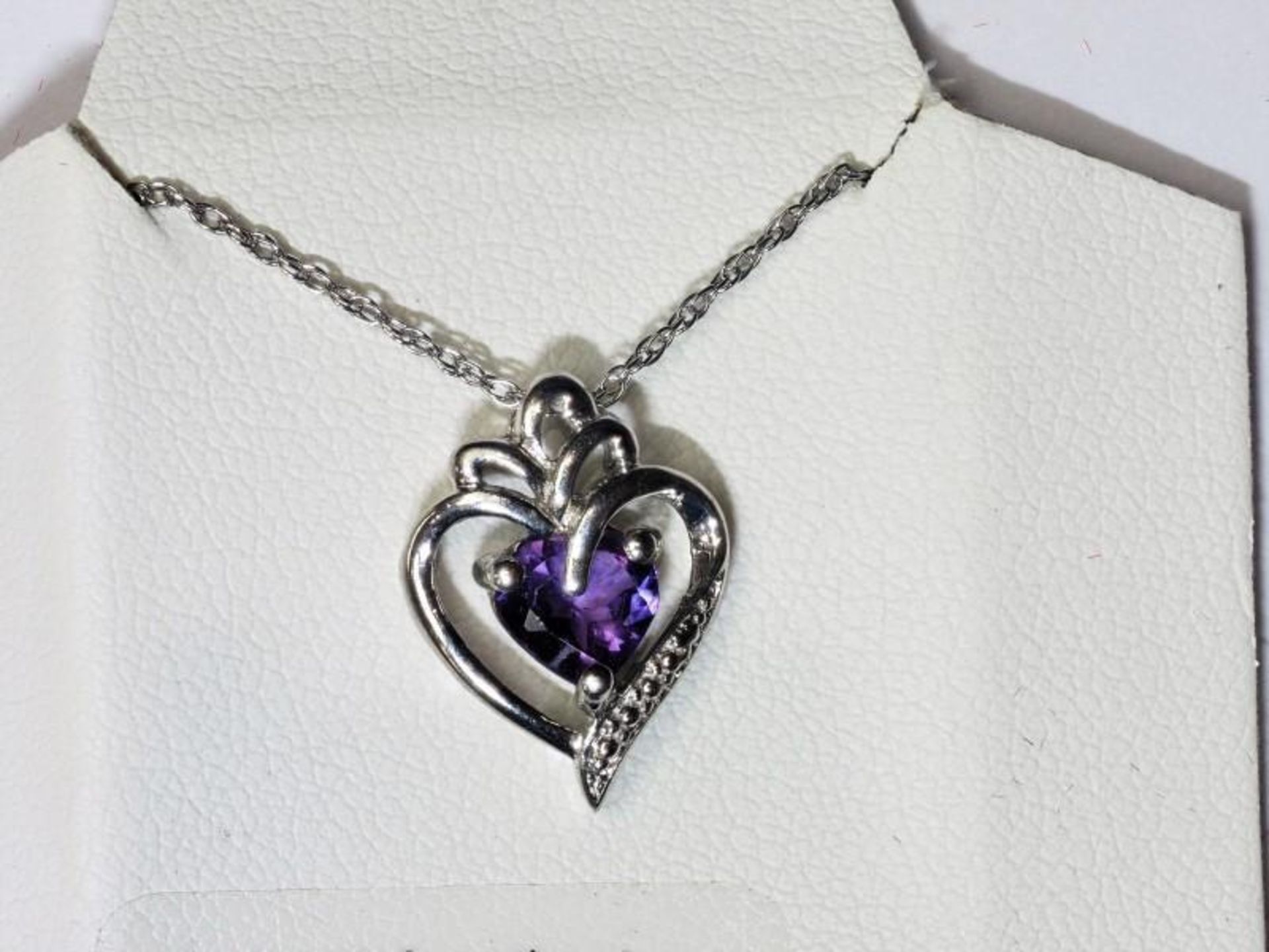 Sterling Silver Heart Shaped Necklace With Amethyst, Retail $120 (MS07 - 40)