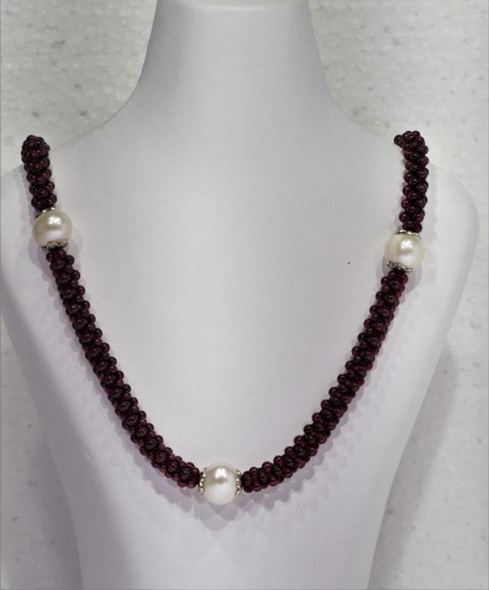 Genuine Garnet Rope Style Necklace With Pearl Total Item Weight(39grms). Appraised $900 (MS07 - 41)