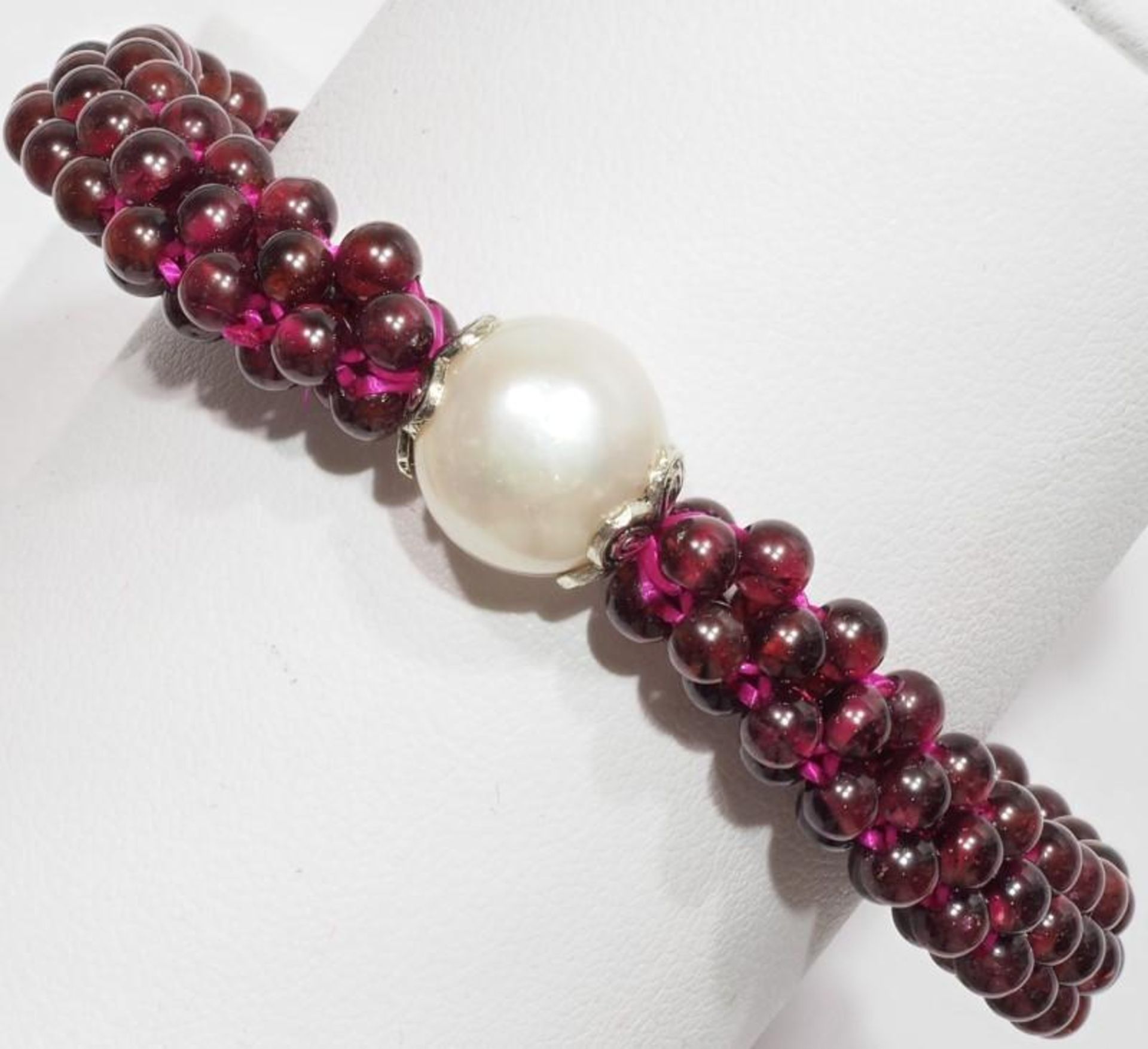 Genuine Garnet & Fresh Water Pearl(June Birthstone) Bracelet (Flexible Twisted Rope Style), Retail $