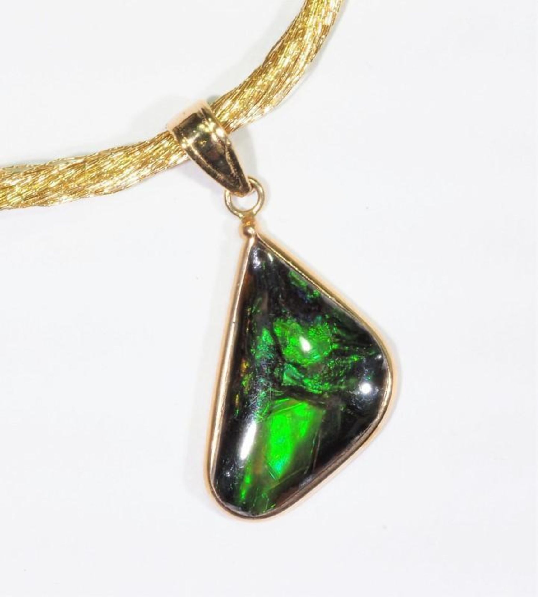 14K Gold Ammolite Pendant on Fancy Chord Handcrafted In Canada, Retail $800 (MS19 - 49)