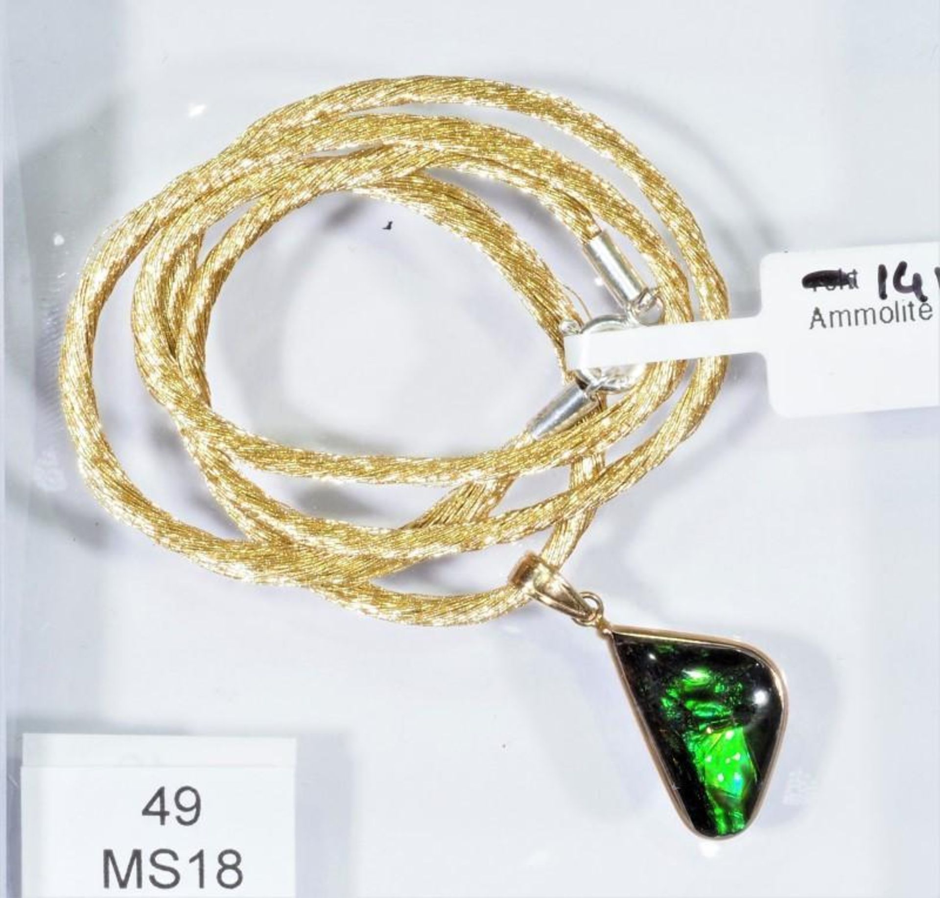 14K Gold Ammolite Pendant on Fancy Chord Handcrafted In Canada, Retail $800 (MS19 - 49) - Image 3 of 3