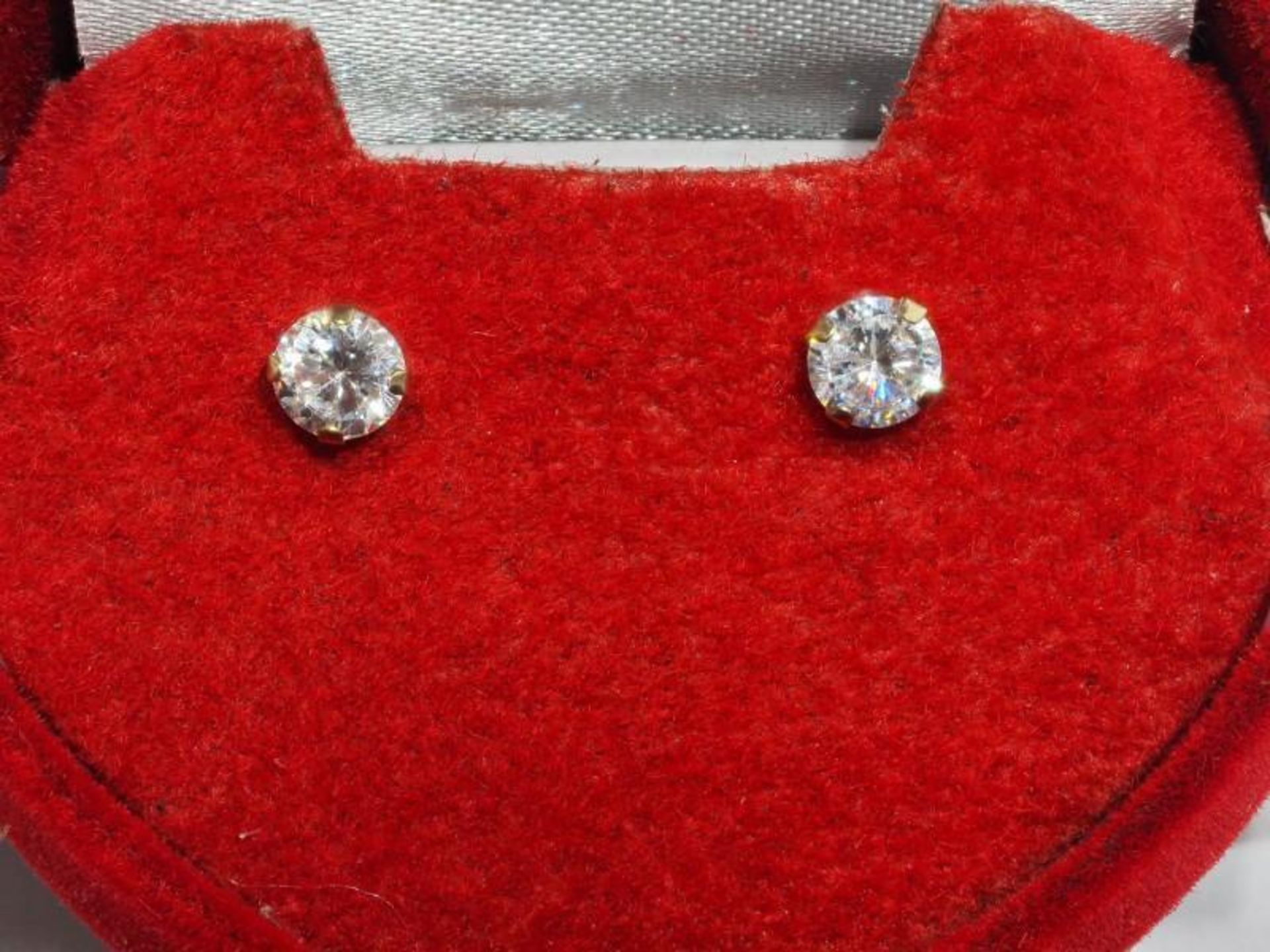 14K Gold Cubic Zirconia Stud Earrings, Retail $200 (MS19 - 16) - Image 2 of 2