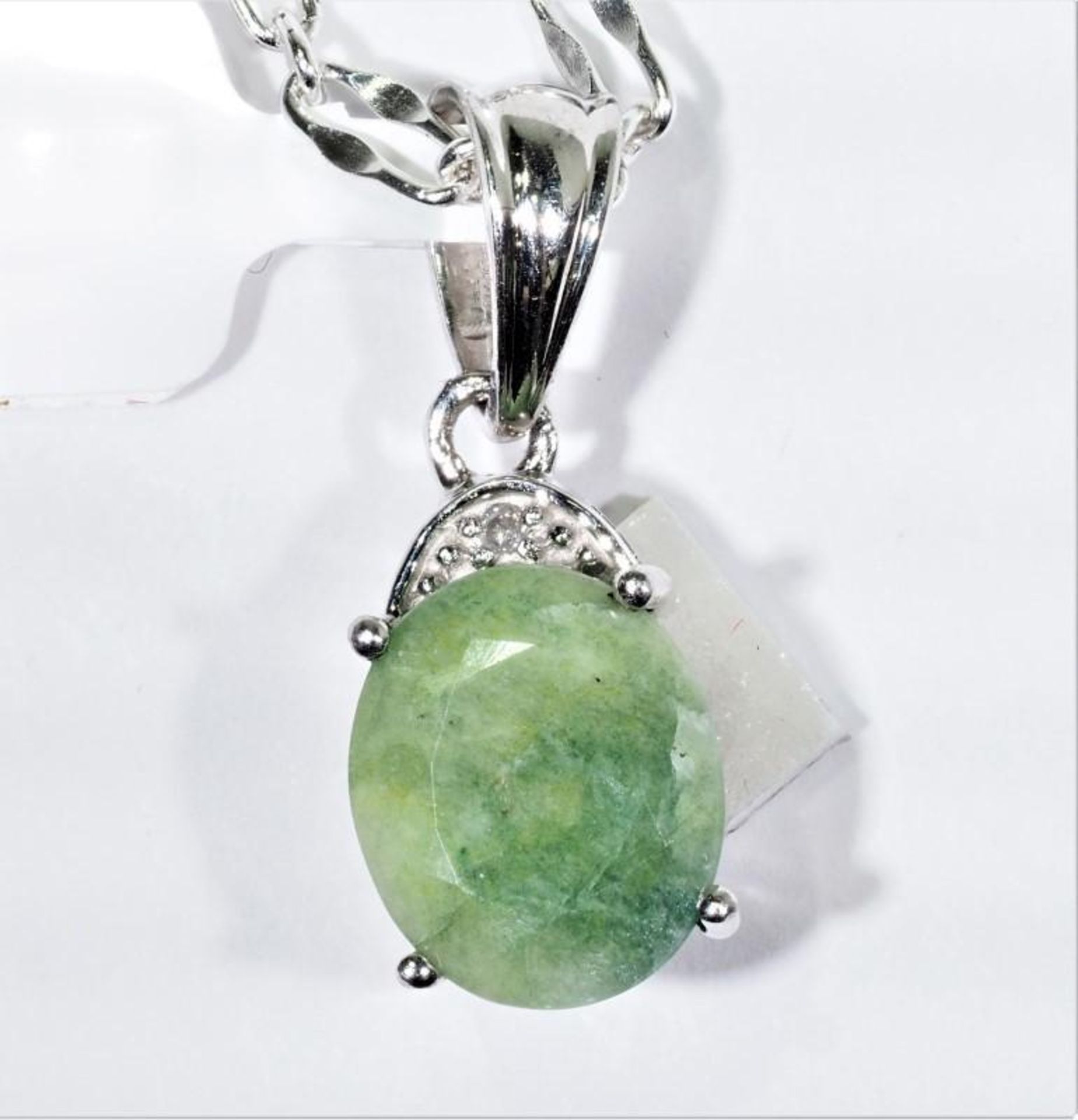 Sterling Silver Emerald(May Birthstone) Diamond(April Birthstone) Pendant, Retail $150 (MS19 - 31)