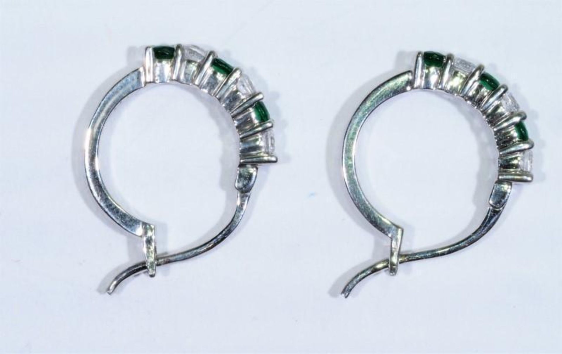 Sterling Silver Created Emerald Hoop Style Earrings, Retail $100 (MS19 - 10) - Image 2 of 3