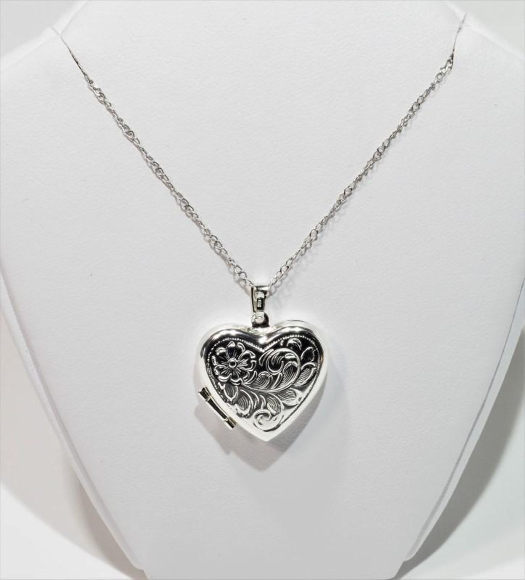 Sterling Silver Necklace With Heart Shaped Locket Pendant, Retail $125 (MS19 - 3)