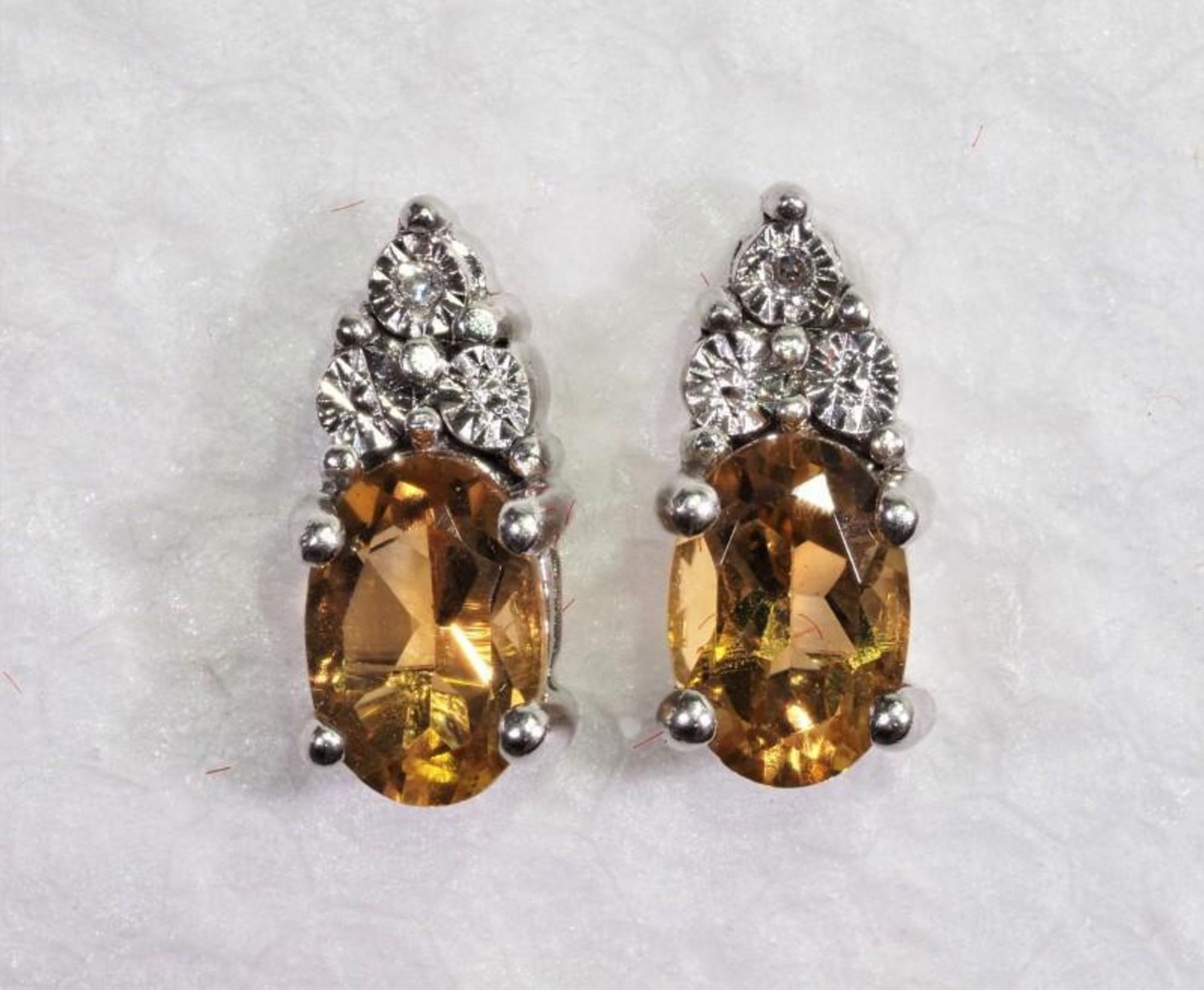 Sterling Silver Citrine Diamond Earrings, Retail $200 (MS19 - 1)