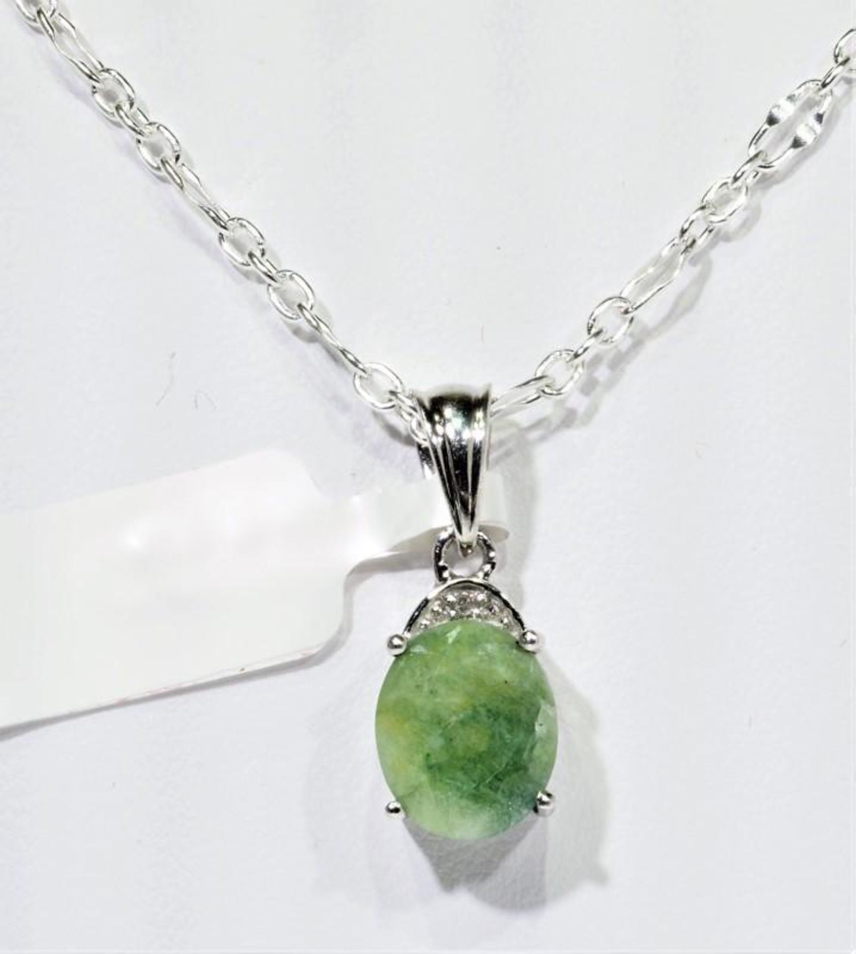 Sterling Silver Emerald(May Birthstone) Diamond(April Birthstone) Pendant, Retail $150 (MS19 - 31) - Image 2 of 3