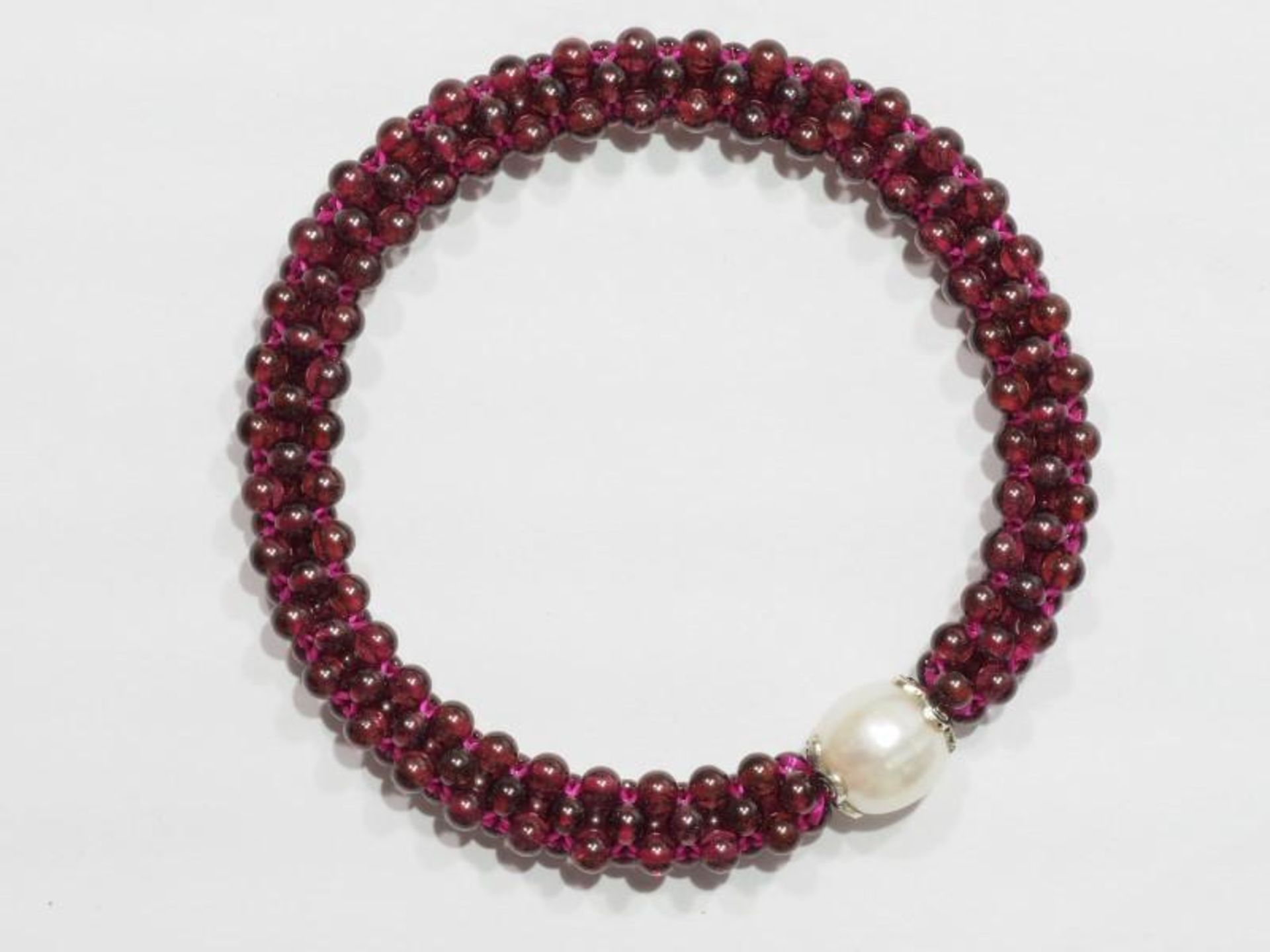 Genuine Garnet & Fresh Water Pearl(June Birthstone) Bracelet (Flexible Twisted Rope Style), Retail $ - Image 3 of 4