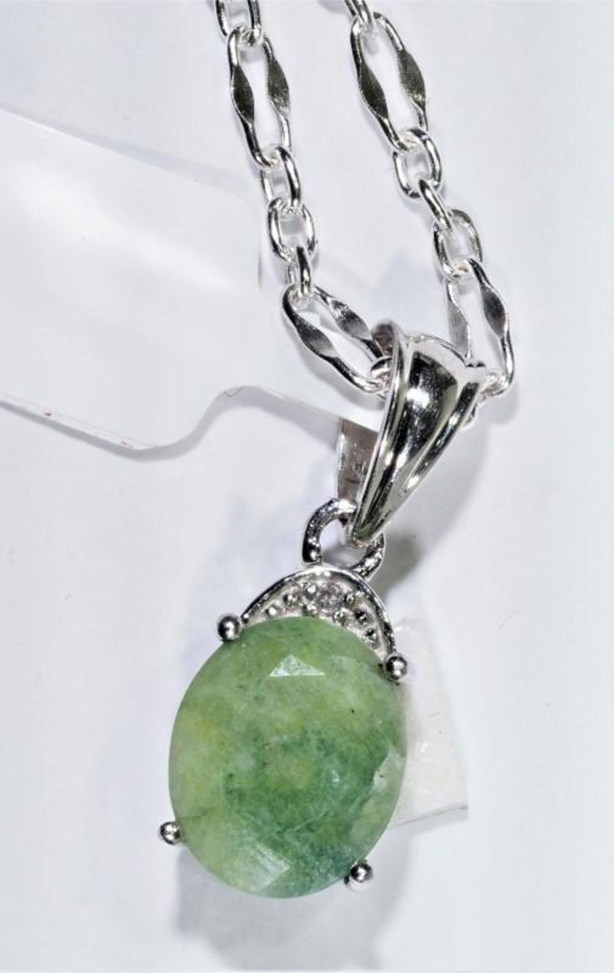Sterling Silver Emerald(May Birthstone) Diamond(April Birthstone) Pendant, Retail $150 (MS19 - 31) - Image 3 of 3