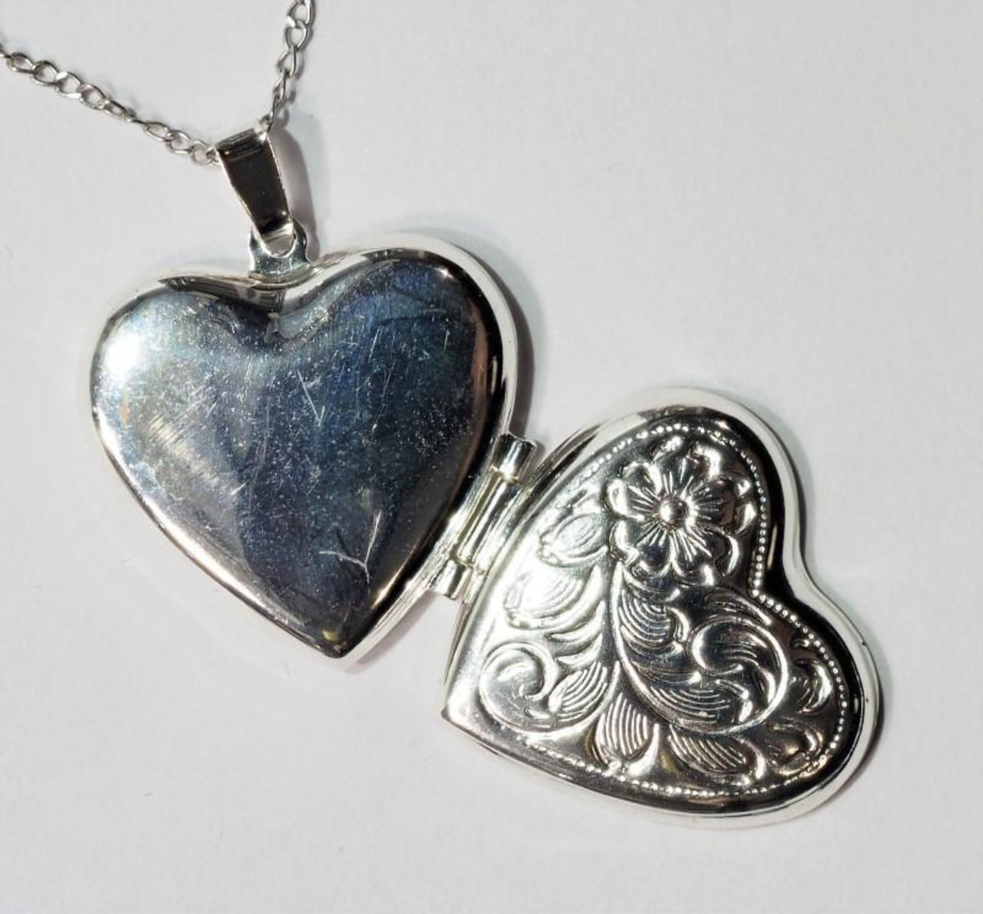 Sterling Silver Necklace With Heart Shaped Locket Pendant, Retail $125 (MS19 - 3) - Image 2 of 3