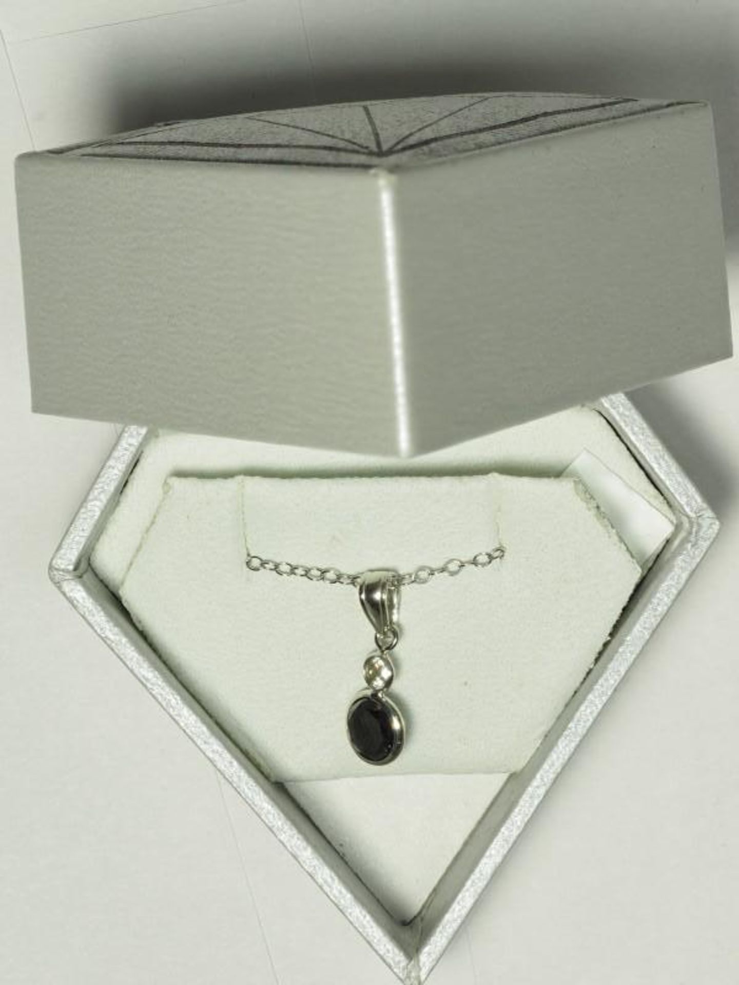 10K White Gold Black (1.35ct) and White (0.12ct) Diamond (April Birthstone) Pendant Necklace. Insura - Image 2 of 3