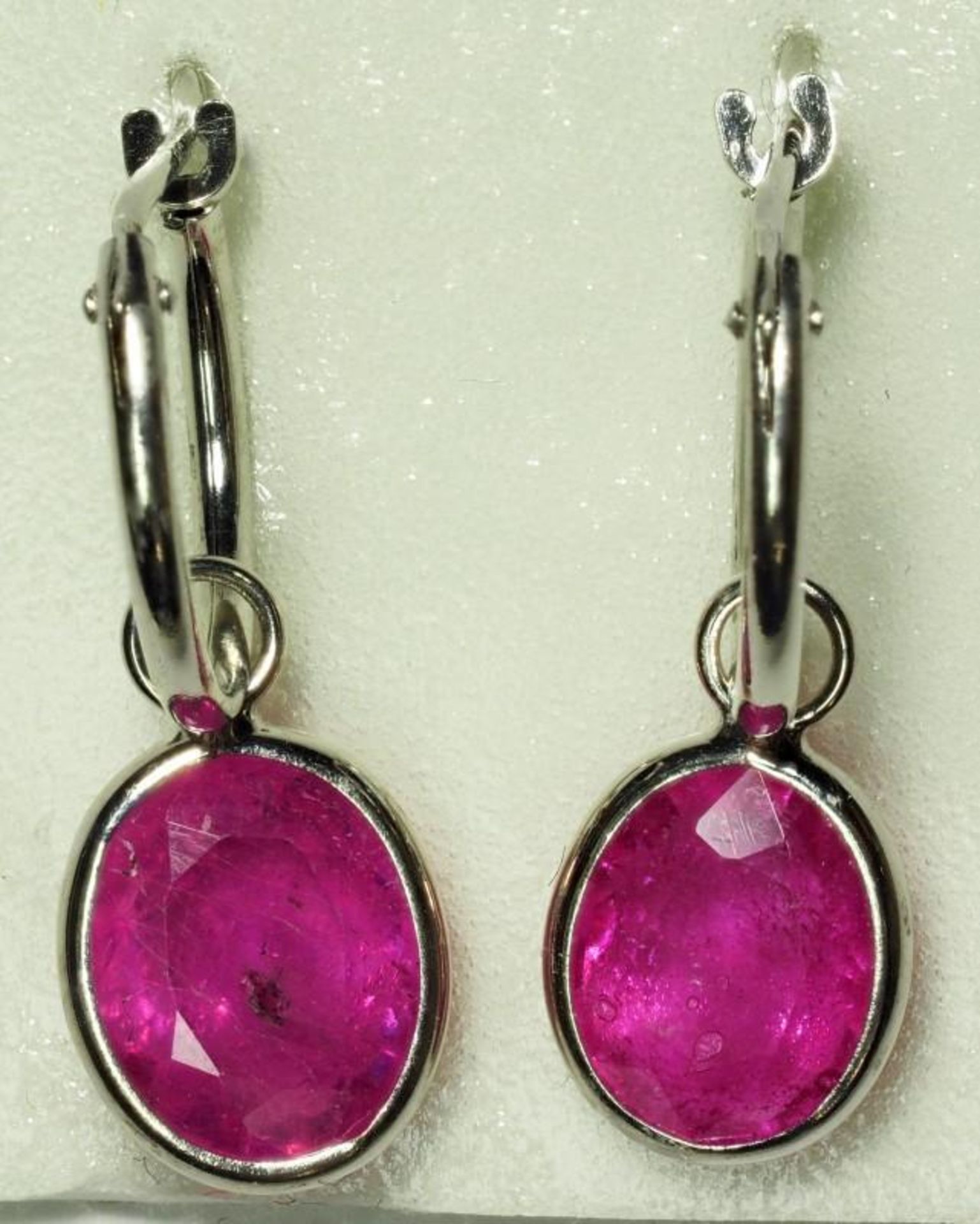 14K White Gold Ruby (4.0ct, July Birthstone) Hoop Earrings. Insurance Value $1500 (12-NT128)