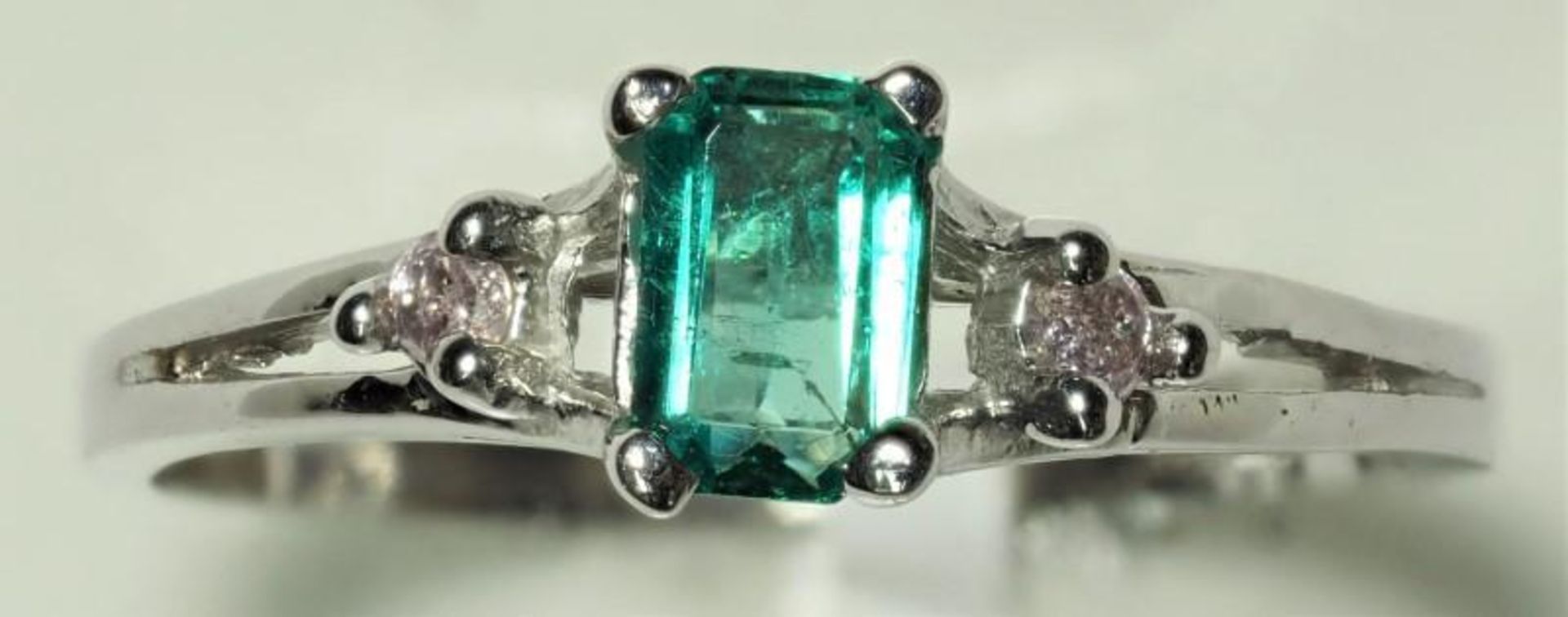 10K White Gold Emerald (0.30ct, May Birthstone) and Diamond Ring. Insurance Value $2380 (1-NT128)