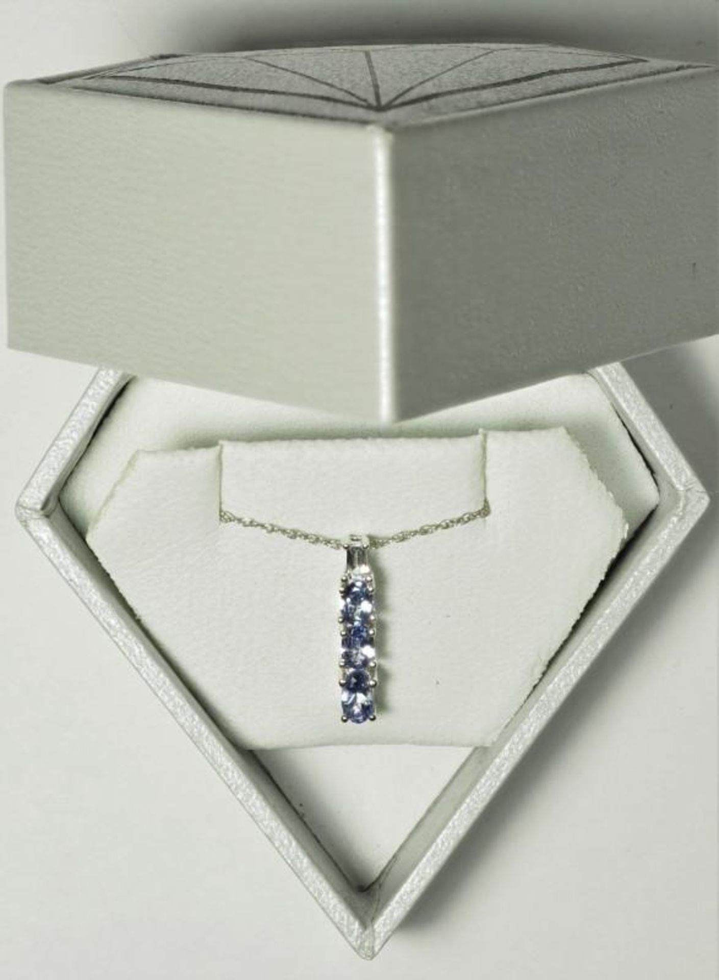 10K White Gold 3 Tanzanite Pendant Necklace. Retail $800 (11-NT128) - Image 2 of 2