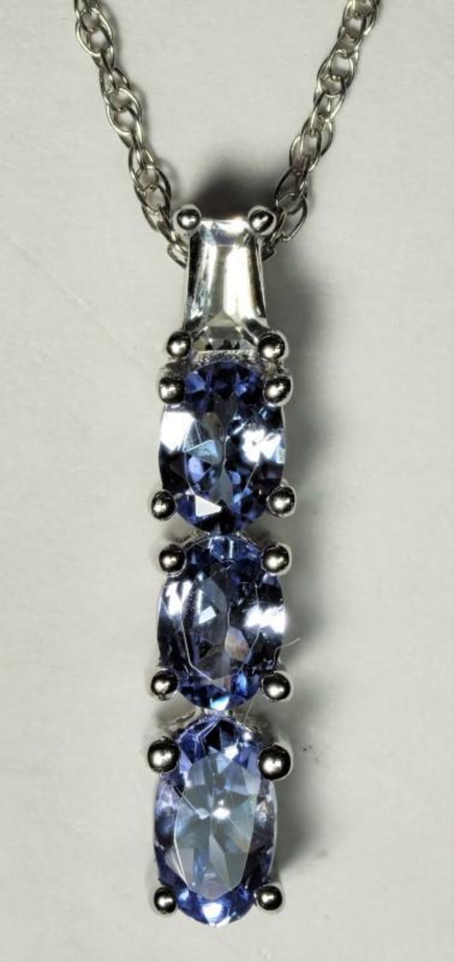 10K White Gold 3 Tanzanite Pendant Necklace. Retail $800 (11-NT128)