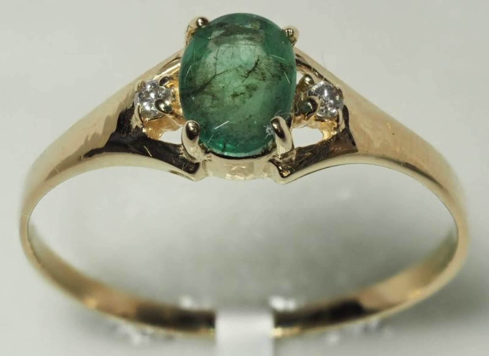10K Yellow Gold Emerald (0.40ct, May Birthstone) and 2 Diamond Ring. Insurance Value $1199 (23-NT128