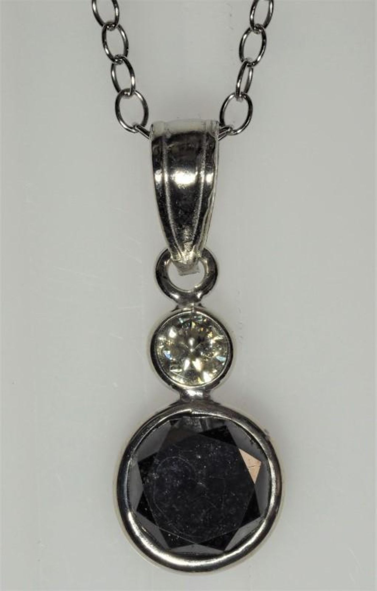 10K White Gold Black (1.35ct) and White (0.12ct) Diamond (April Birthstone) Pendant Necklace. Insura