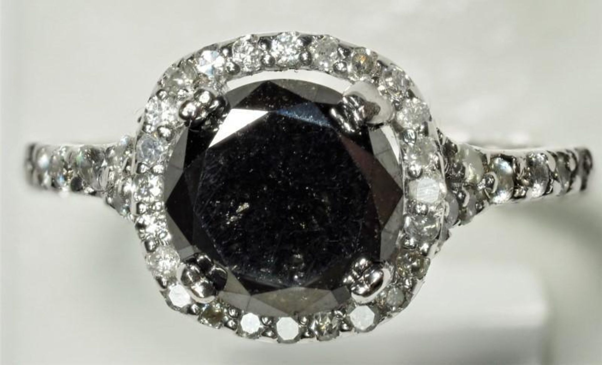 14K White Gold Black (1.60ct) and White (0.40ct) Diamond (April Birthstone) Halo Ring. Insurance Val - Image 3 of 4