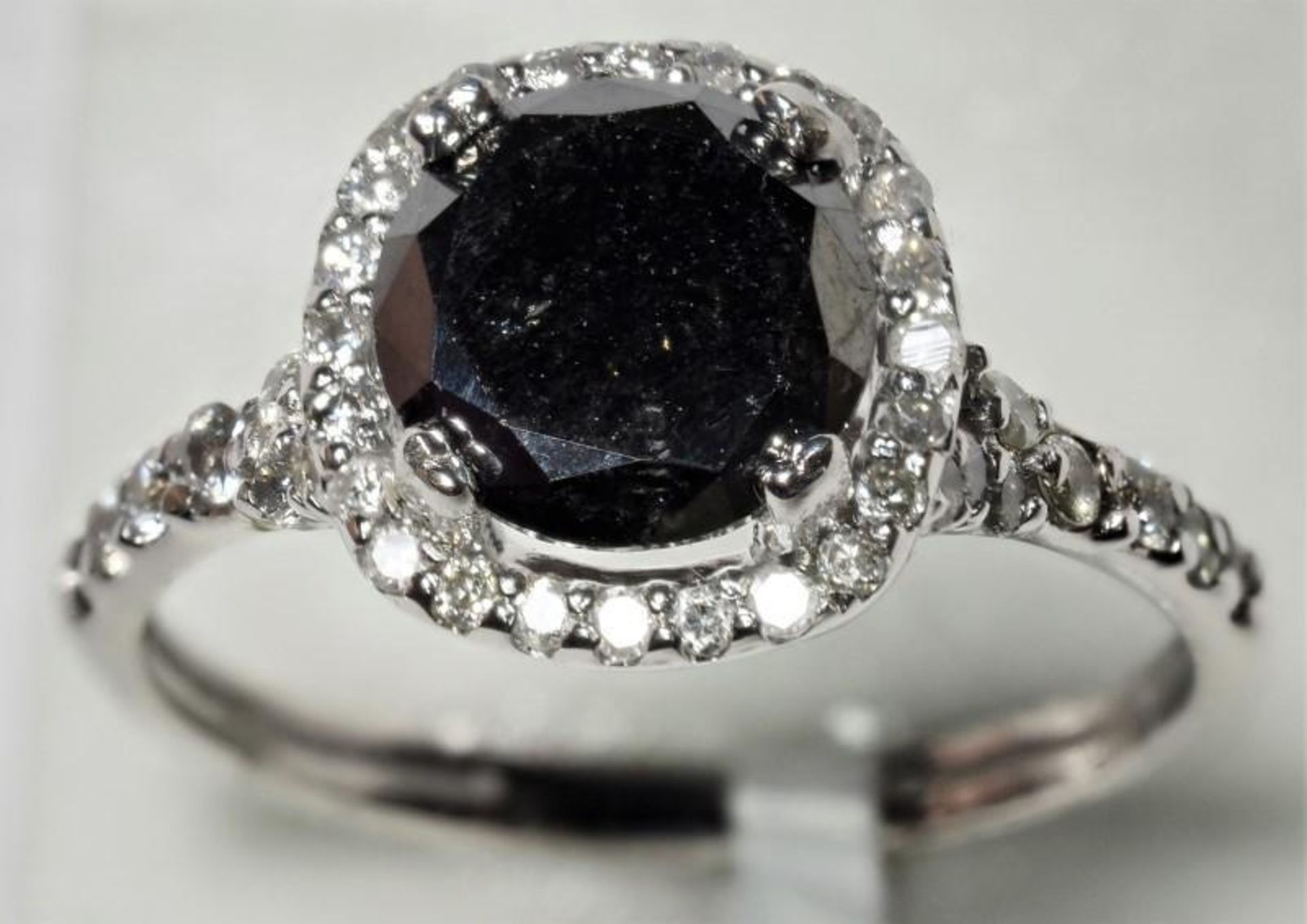 14K White Gold Black (1.60ct) and White (0.40ct) Diamond (April Birthstone) Halo Ring. Insurance Val