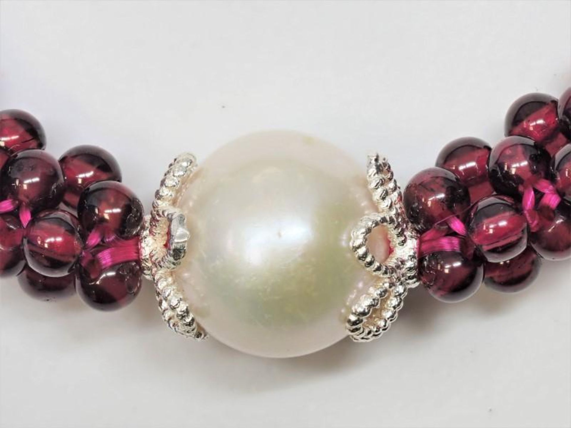 Genuine Garnet & Fresh Water Pearl(June Birthstone) Bracelet (Flexible Twisted Rope Style), Retail $ - Image 2 of 4