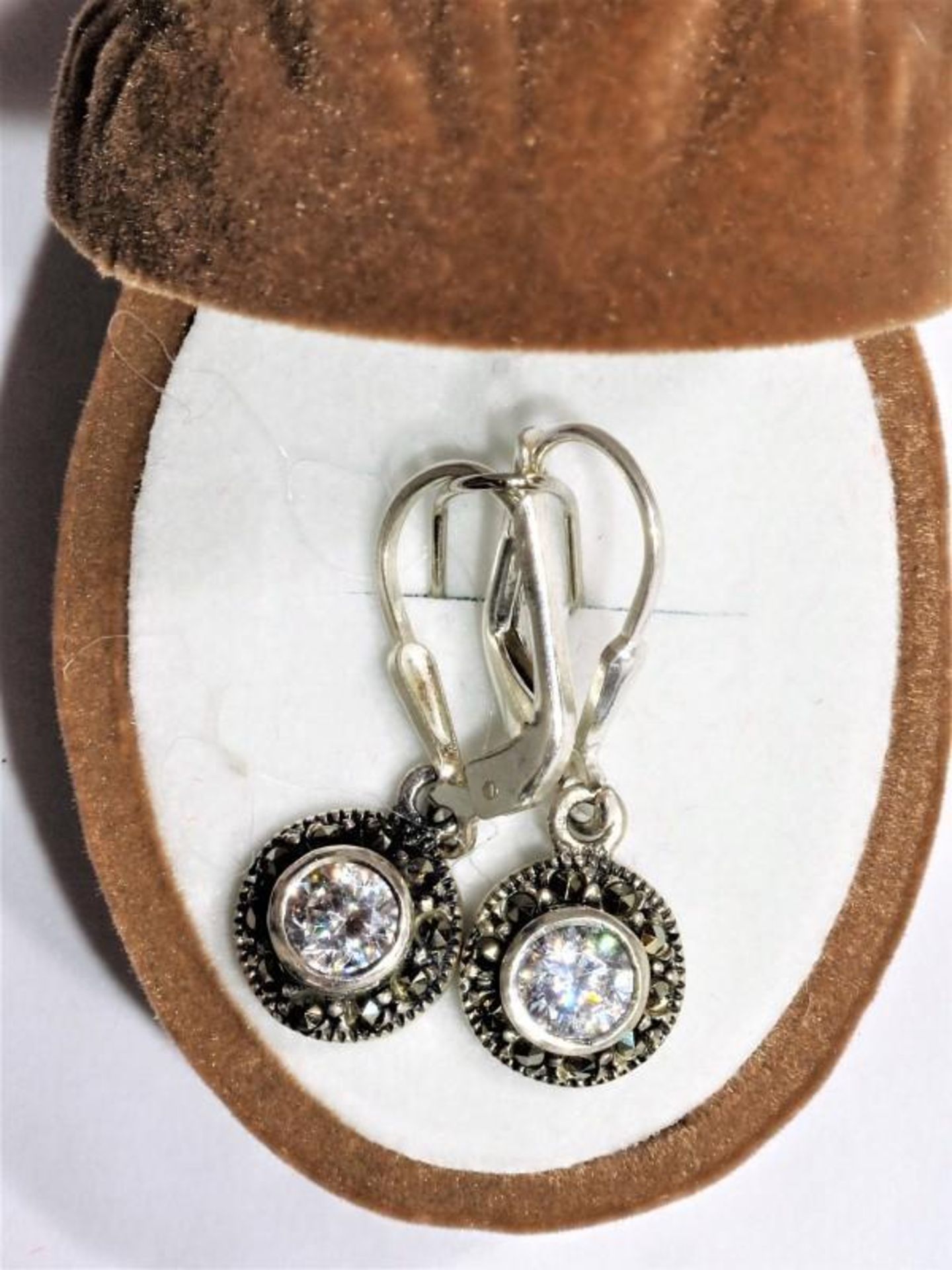 Cubic Zirconia Marcasite Lever Back Earrings, Retail $150 (MS19 - 22) - Image 2 of 2