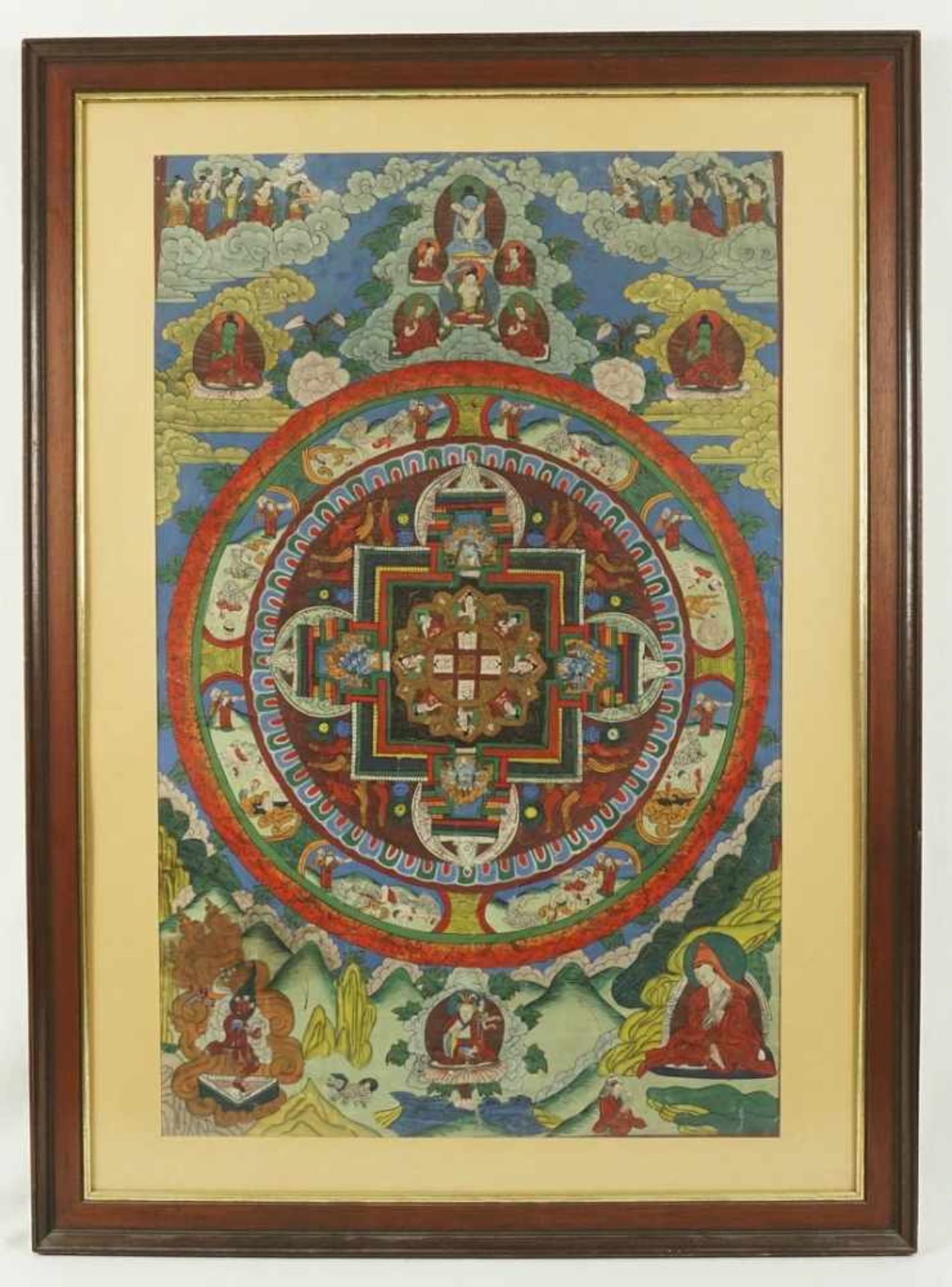 Thangka im Rahmenhandgemalt auf Papier, es wird zur Meditation in Tempeln oder Hausaltären - Bild 2 aus 2