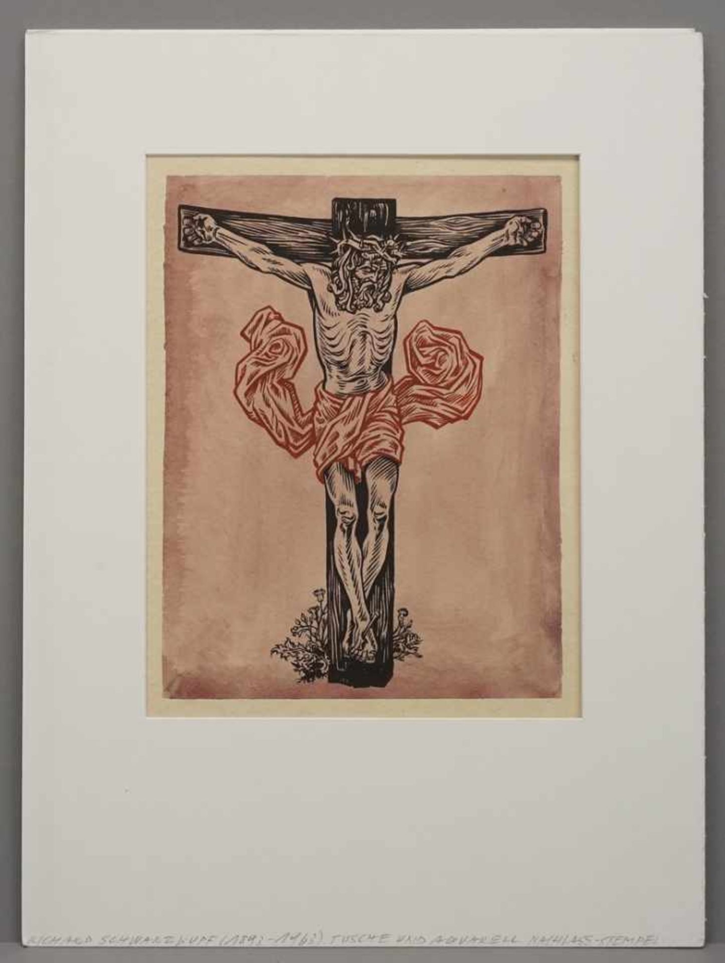 Richard Schwarzkopf, "Christus am Kreuz"(1893 Bonn - 1963 Düsseldorf), Tusche und Aquarell/Papier, - Bild 2 aus 4