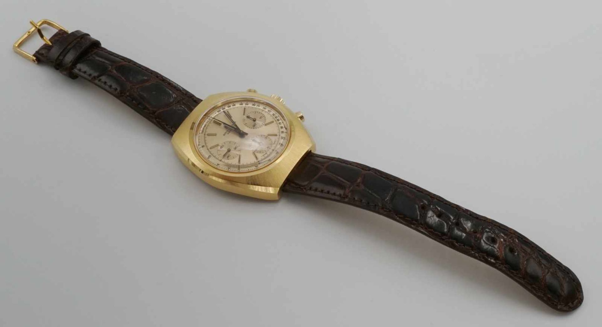 Breitling Long Plaing, Herrenarmbanduhr mit Chronograph, Ref. 820.4, um 1960vergoldetes Edelstahl - Bild 5 aus 6