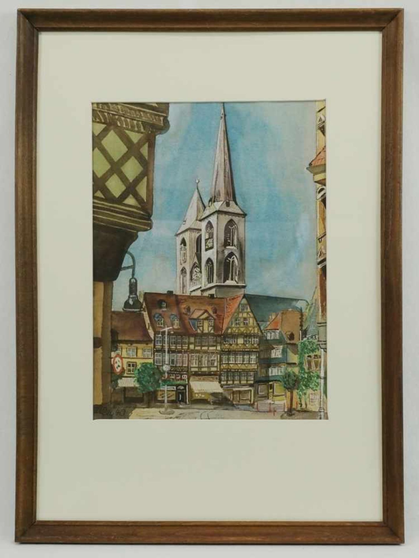 U. Rey, "Halberstadt Blick zum Holzmarkt"Aquarell/Papier, unten links signiert, datiert (19)40, - Bild 2 aus 4