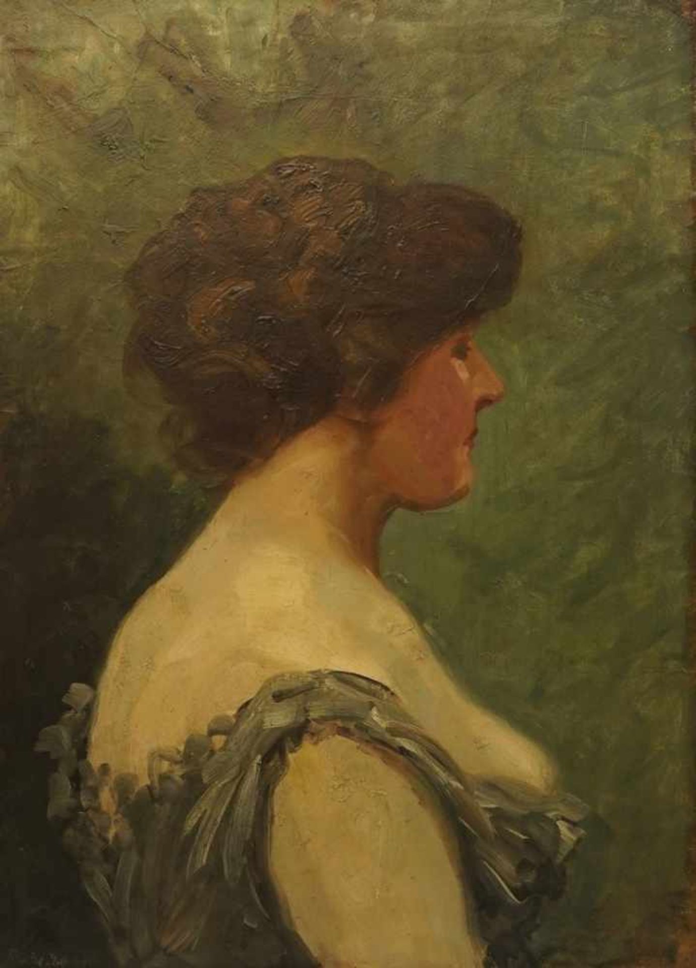 Unbekannter Maler, "Seitenporträt einer Dame"Öl/Leinwand doubliert, unten links undeutlich signiert, - Bild 2 aus 3