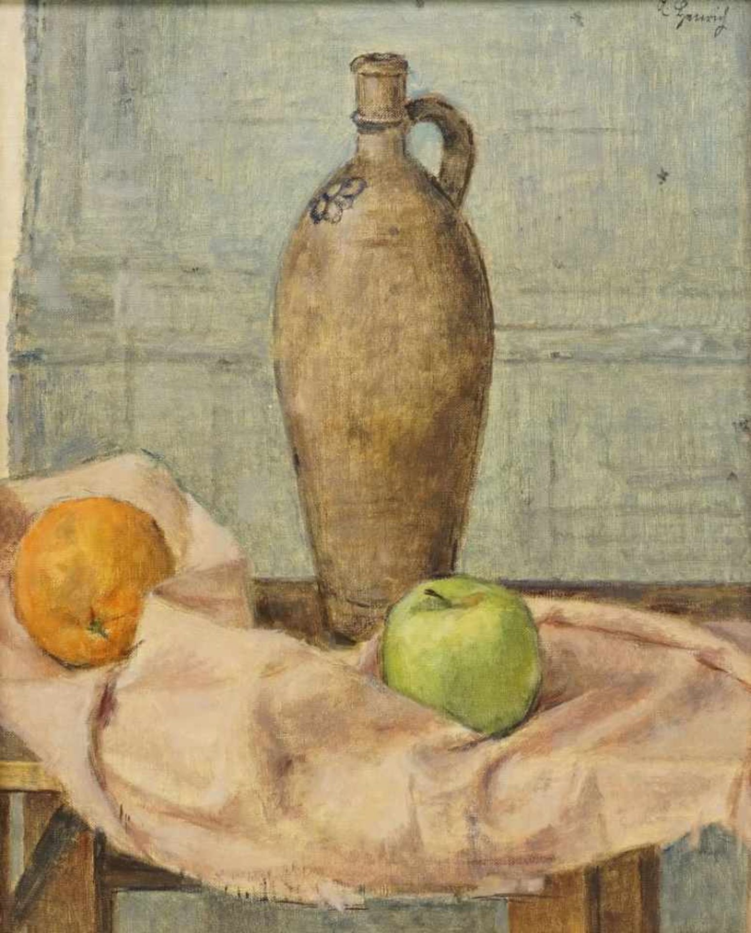 Albert Henrich, "Stillleben mit Krug und Obst"bekannter Düsseldorfer Stilllebenmaler (1899 - 1971